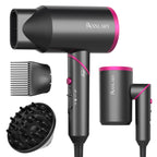 ANNLARY Hair Dryer with Comb, ANNLARY 1800W Blow Dryer with Diffuser for Curly Hair, Plasma Ionic Hair Dryer for Frizz Control, Foldable Portable Low Noise Hairdryer, 6.5 ft ALCI Cord （Pink）