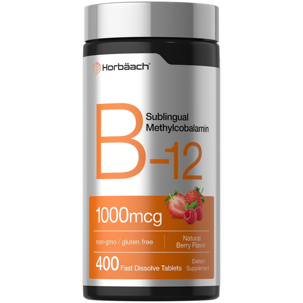 Horbaach Vitamin B12 1000 mcg Sublingual | 400 Fast Dissolve Tablets | Methylcobalamin Supplement for Women and Men | Berry Flavor | Vegan, Non-GMO, and Gluten Free