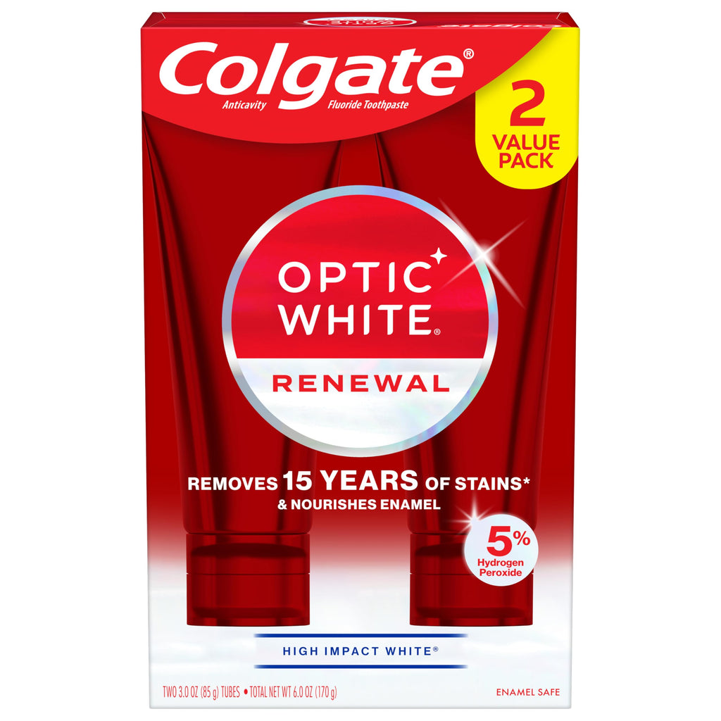 Colgate Optic White Renewal Teeth Whitening Toothpaste, 2 Pack, 3 oz