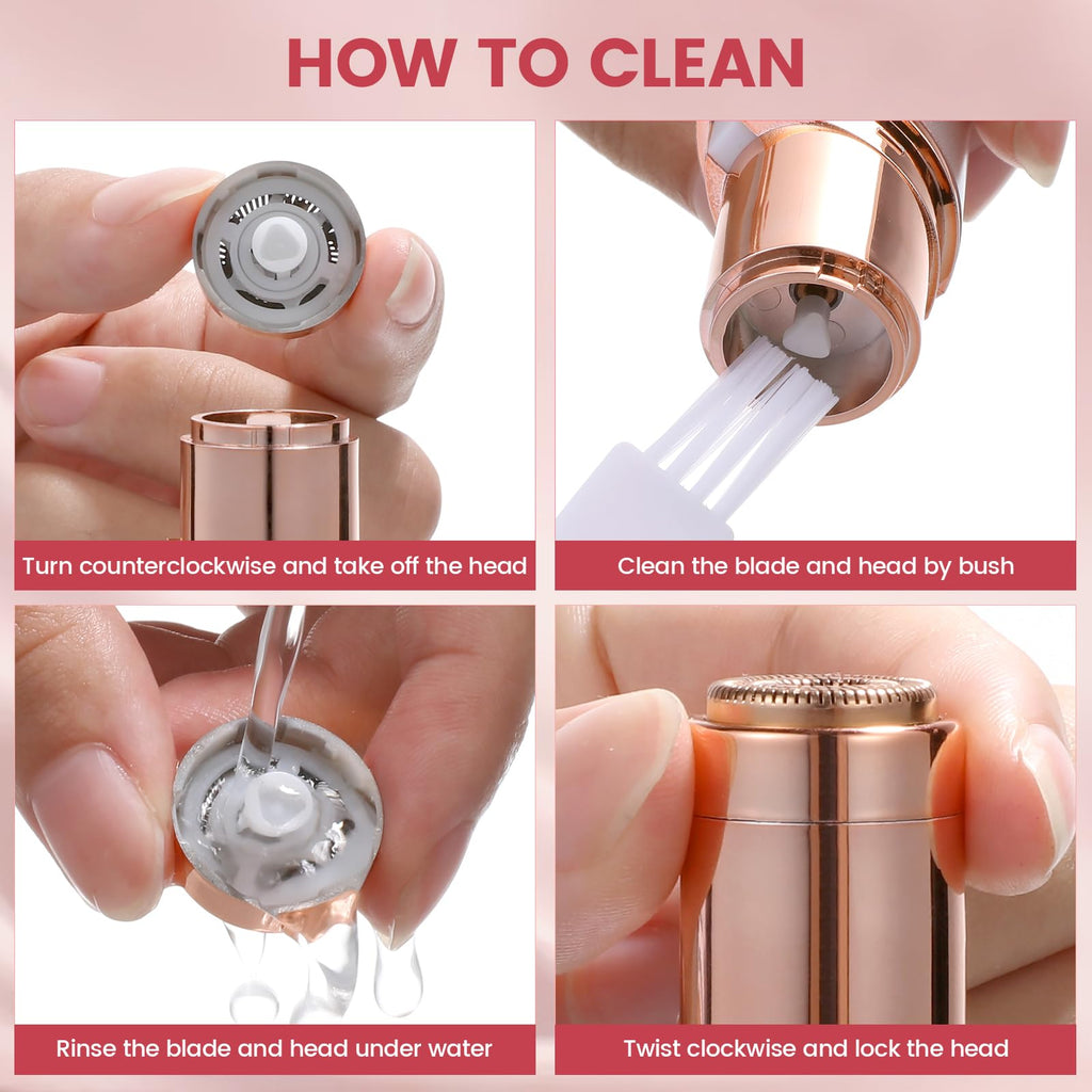 Flawless Facial Hair Removal for Women, Portable Painless Hair Remover Device, Rechargeable, with 4 Replacement Heads, for Face, Upper Lip and Chin