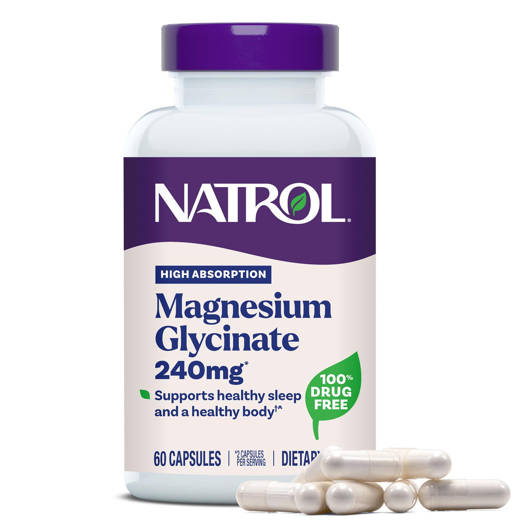 Natrol High Absorption Magnesium Glycinate 240 mg, 120 Capsules | Supports Healthy Sleep & Body, Gentle on Stomach, Supports Muscle Relaxation, Heart, Bone, Nerve & Brain Health