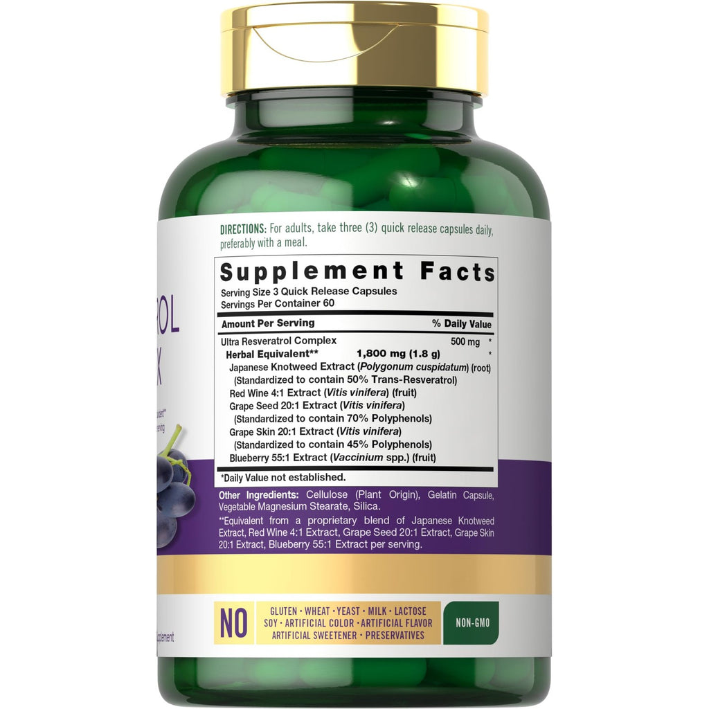Carlyle Resveratrol Complex - 180 Capsules | Trans Resveratrol Supplement with Grape Seed Extract - Non GMO, Gluten Free