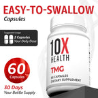 10X Health Tmg Supplements - 60 Capsules | Trimethylglycine: Betaine Anhydrous, Liver & Heart Support, Non-GMO & Gluten-Free