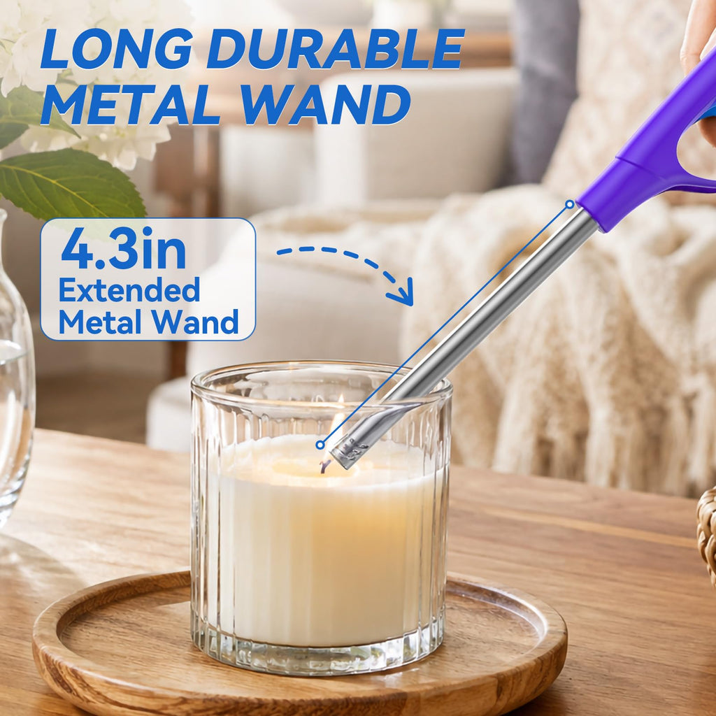 4 Packs Lighters, Candle Lighter Long Lighters Soft Flame, Refillable Butane Lighter with Long Stems and Adjustable Flame for Camping Fireplace Party BBQ Grill Grill Kitchen- NOT PREFILLED