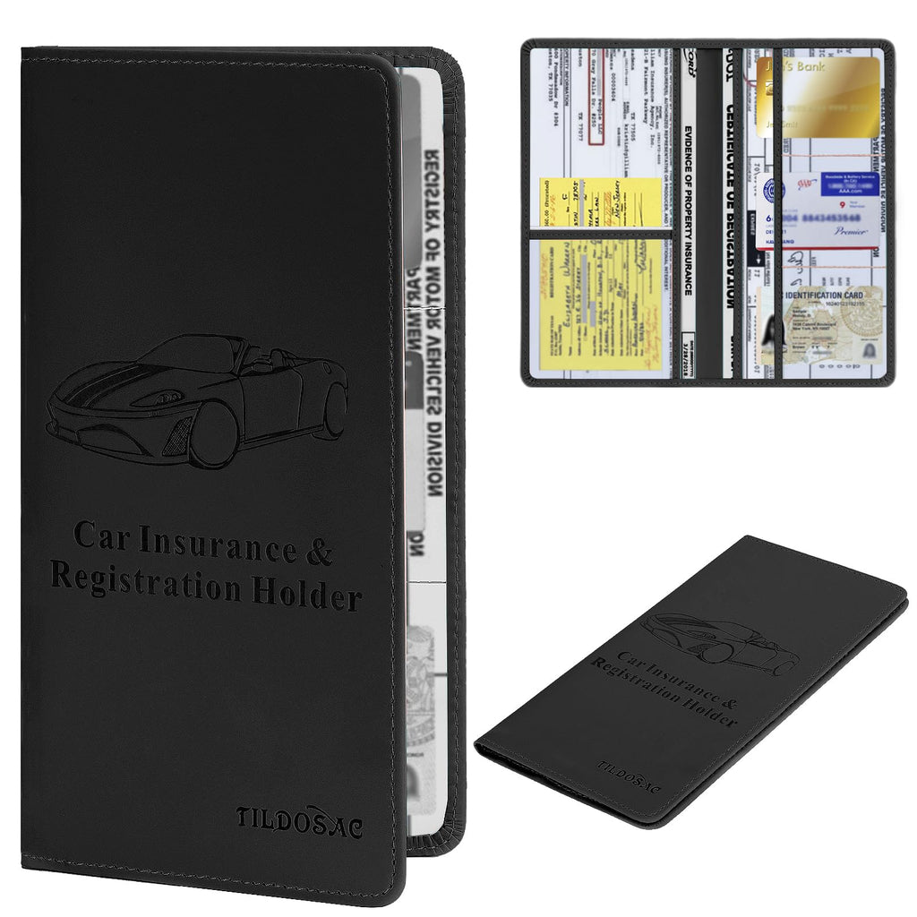 Buy now Leather Car Registration and Insurance Card Holder, Car Document Holder for Cards License with Magnetic Shut (Black, large) at indiglob india