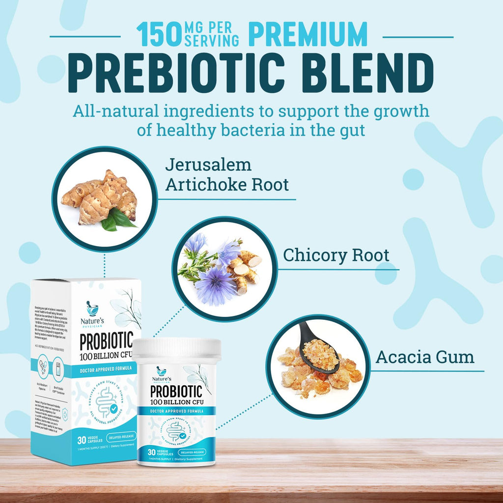 Nature's Physician Probiotics - 100 Billion CFU Per Capsule - 16 Strains + Prebiotics - Best Probiotic Supplement for Women & Men - Supports Immune, Digestive Health, Constipation & Gas - 30 Capsules