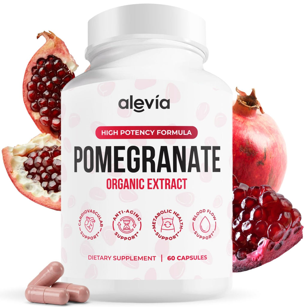 Alevia Organic Pomegranate Capsules 700mg – Pomegranate Fruit Extract Supplement – Organic Pomegranate Extract for Antioxidant, Heart & Energy Support – Ancient Wellness Formula – 60 Capsules