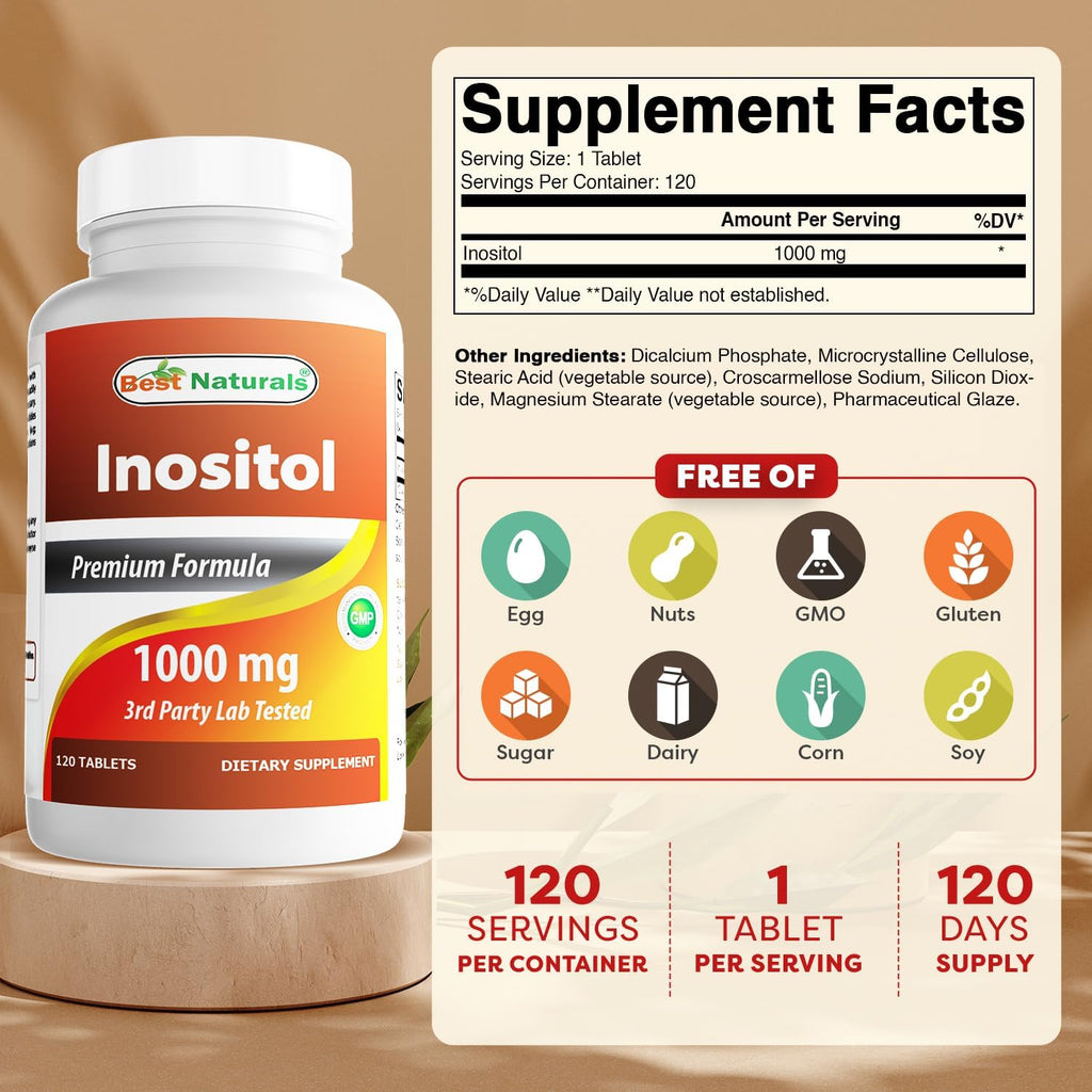 Buy now Best Naturals Inositol 1000mg 120 Tablets - Also Called Vitamin B8 at indiglob india