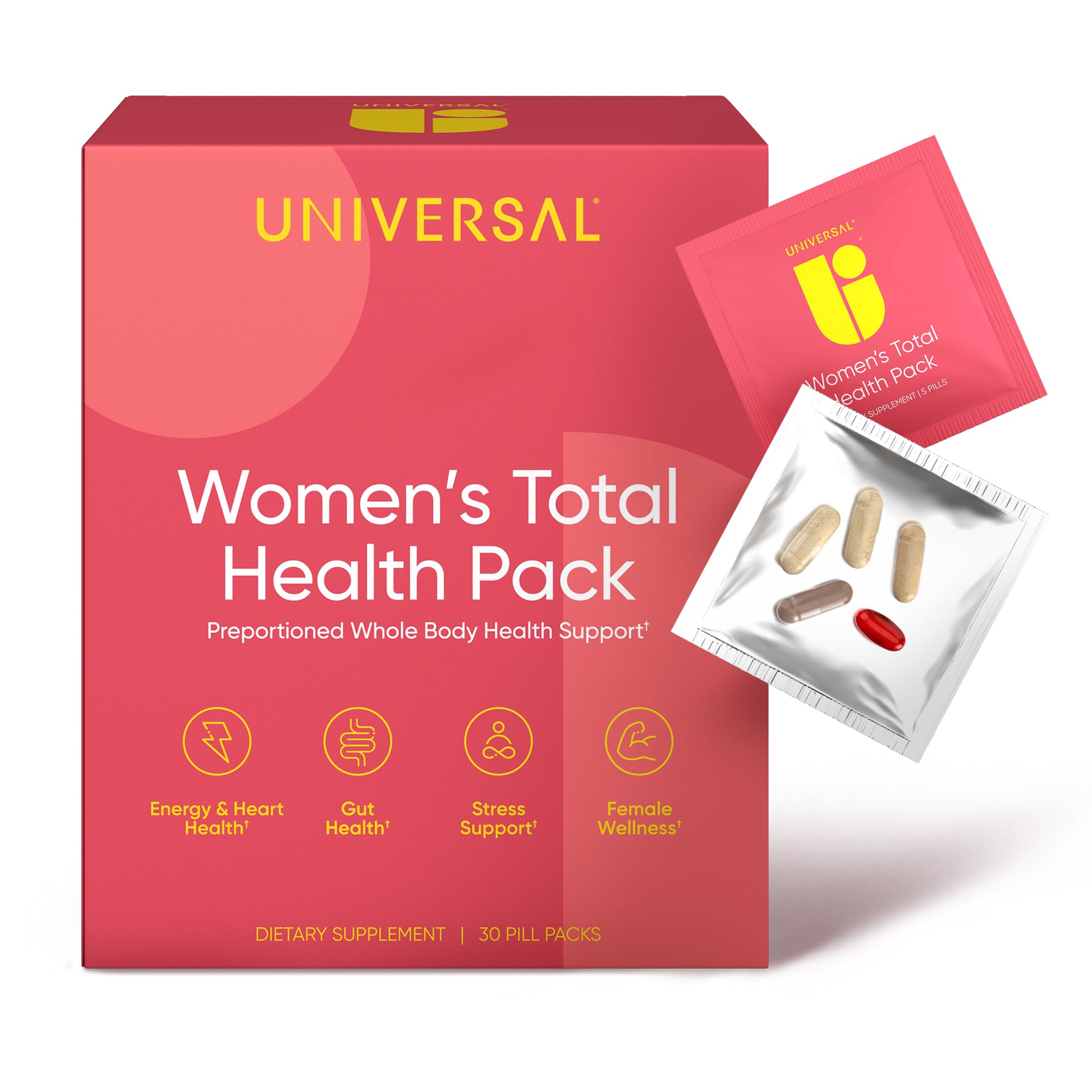 Universal U Women's Total Health Vitamin Packs — 23+ Vitamins, Minerals & Omega-3 Krill Oil with Ashwagandha, Cranberry & Chaste Tree Berry | Energy, Hormonal Balance, Mood, Skin, Gut | 30 Daily Packs