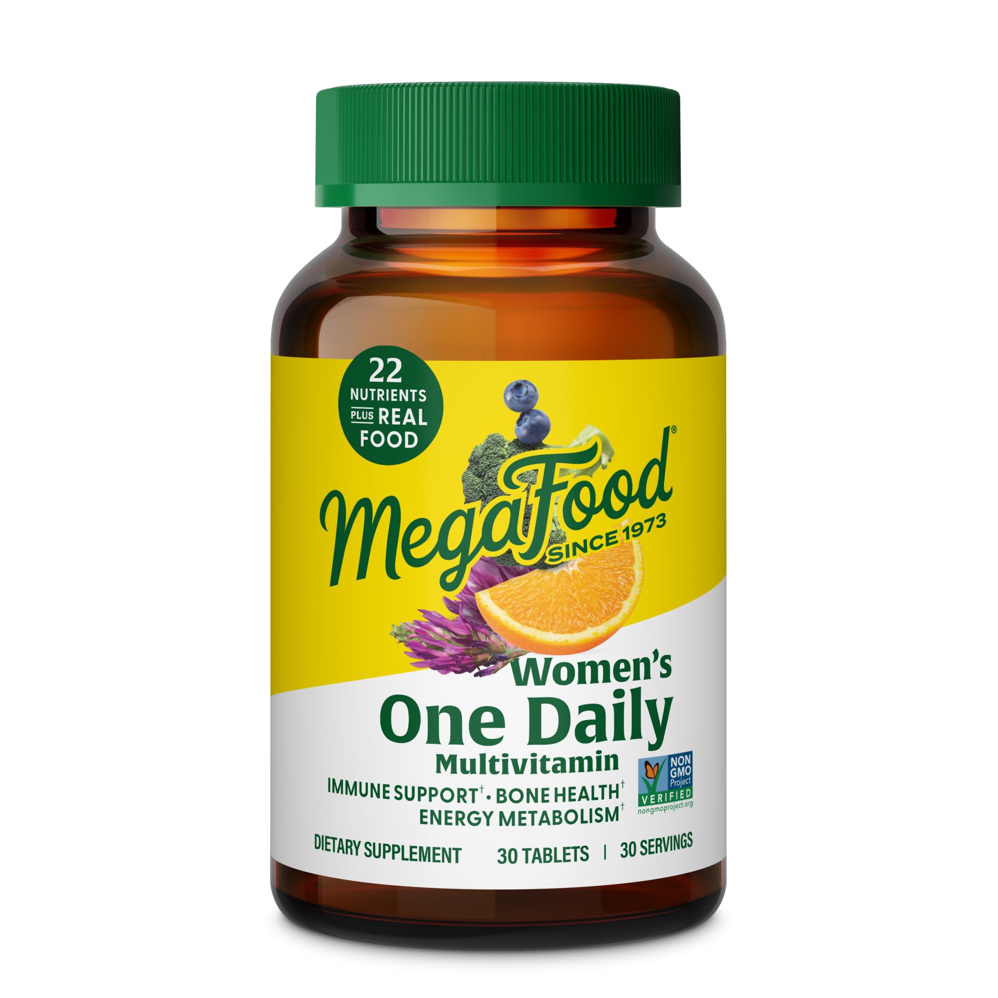 MegaFood One Daily Multivitamin for Women with 22 Nutrients, 30 Tablets | Immune Support, Cellular Energy & Healthy Skin & Hair, Methylfolate, Methylated B12, Iron, C, D3, Vegetarian, 30 Servings