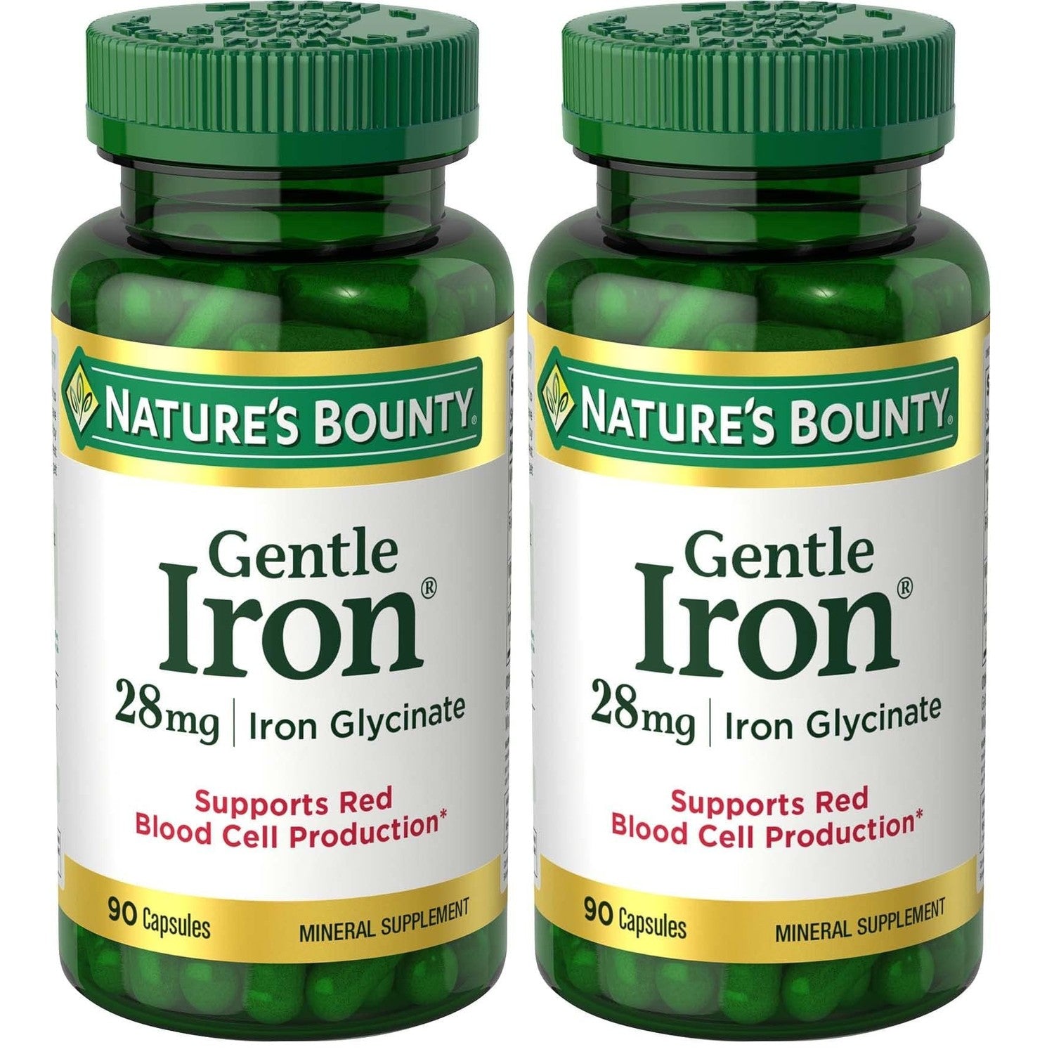 Nature's Bounty Gentle Iron 28 mg Capsules, 90 Count