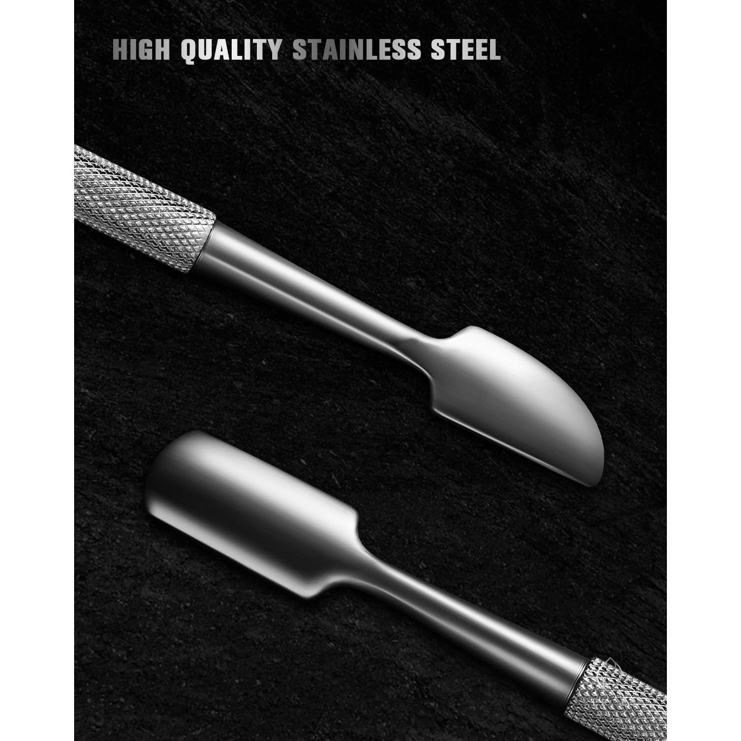 FERYES Professional Cuticle Pushers - Dual-Ended Stainless Steel Manicure and Pedicure Tools, Ergonomic Design Cuticle Stick and Undernail Clean Tool