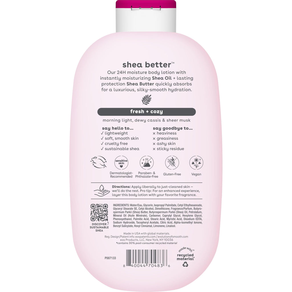 eos Shea Better Body Lotion, Fresh & Cozy, 24-Hour Moisture Skin Care, Lightweight & Non-Greasy, Natural Shea, Vegan, 16 fl oz