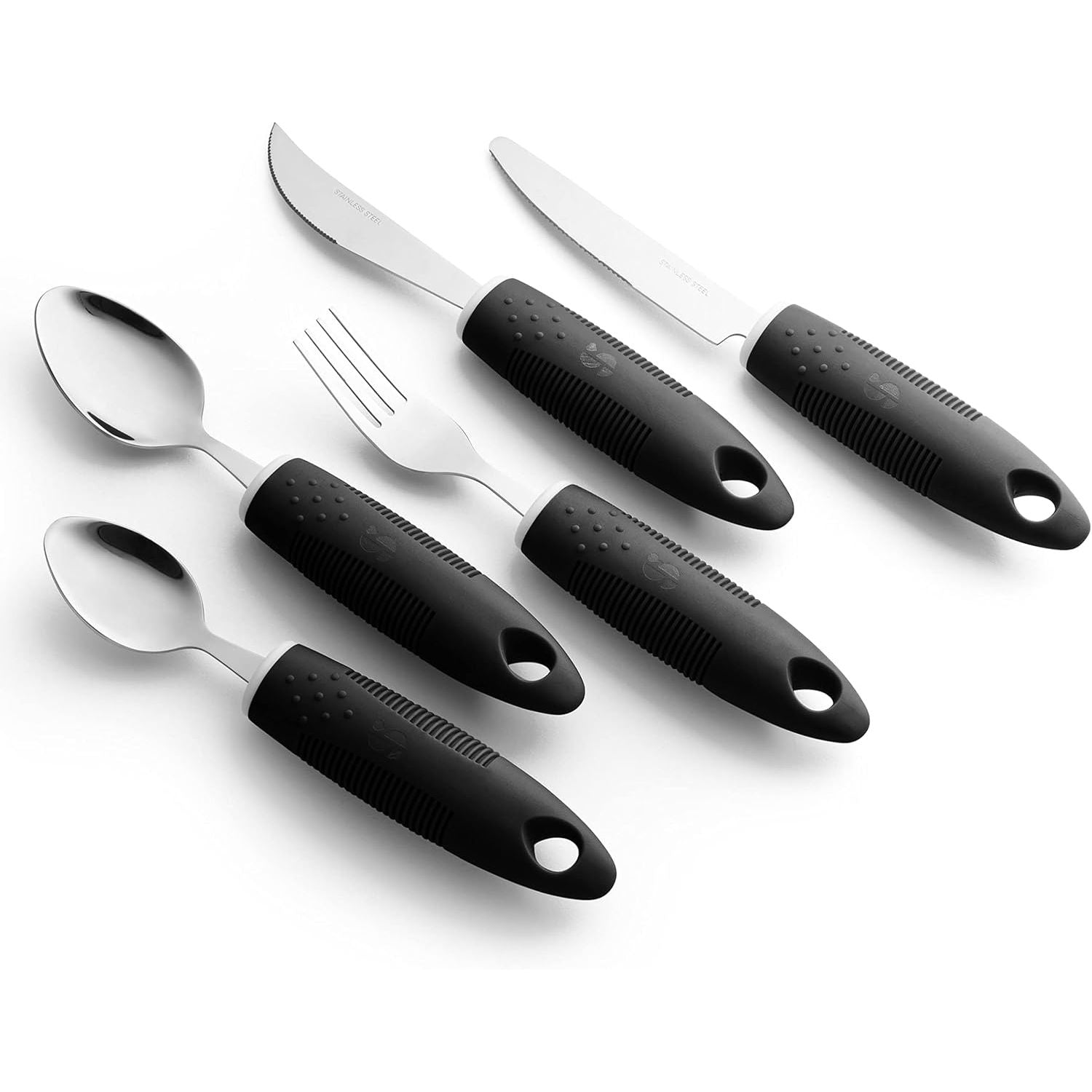 Buy now Special Supplies Adaptive Utensils (5-Piece Kitchen Set) Wide, Non-Weighted, Non-Slip Handles for Hand Tremors, Arthritis, Parkinsonâ€™s or Elderly Use (Black) at indiglob india