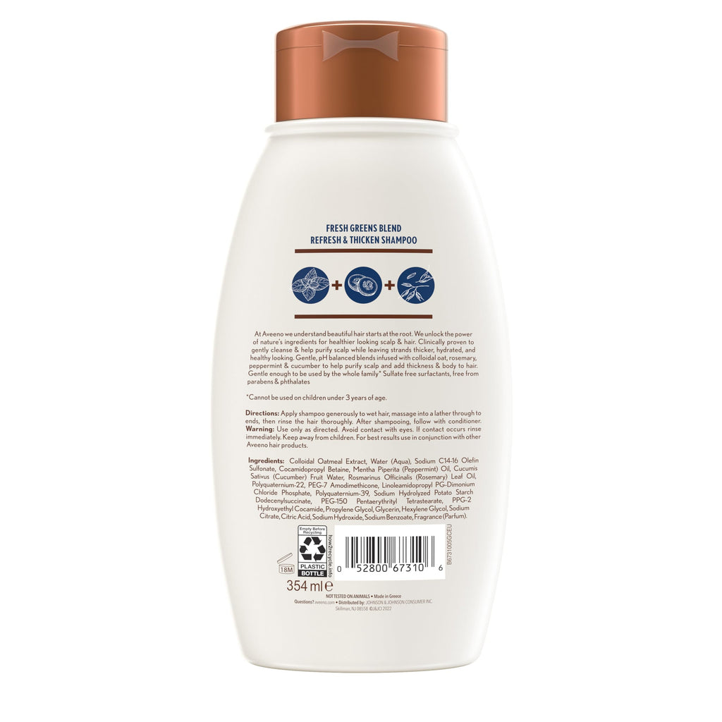 Aveeno Fresh Greens Blend Natural Volumizing Shampoo, Cucumber, Rosemary, for Fine Hair, 12 fl oz