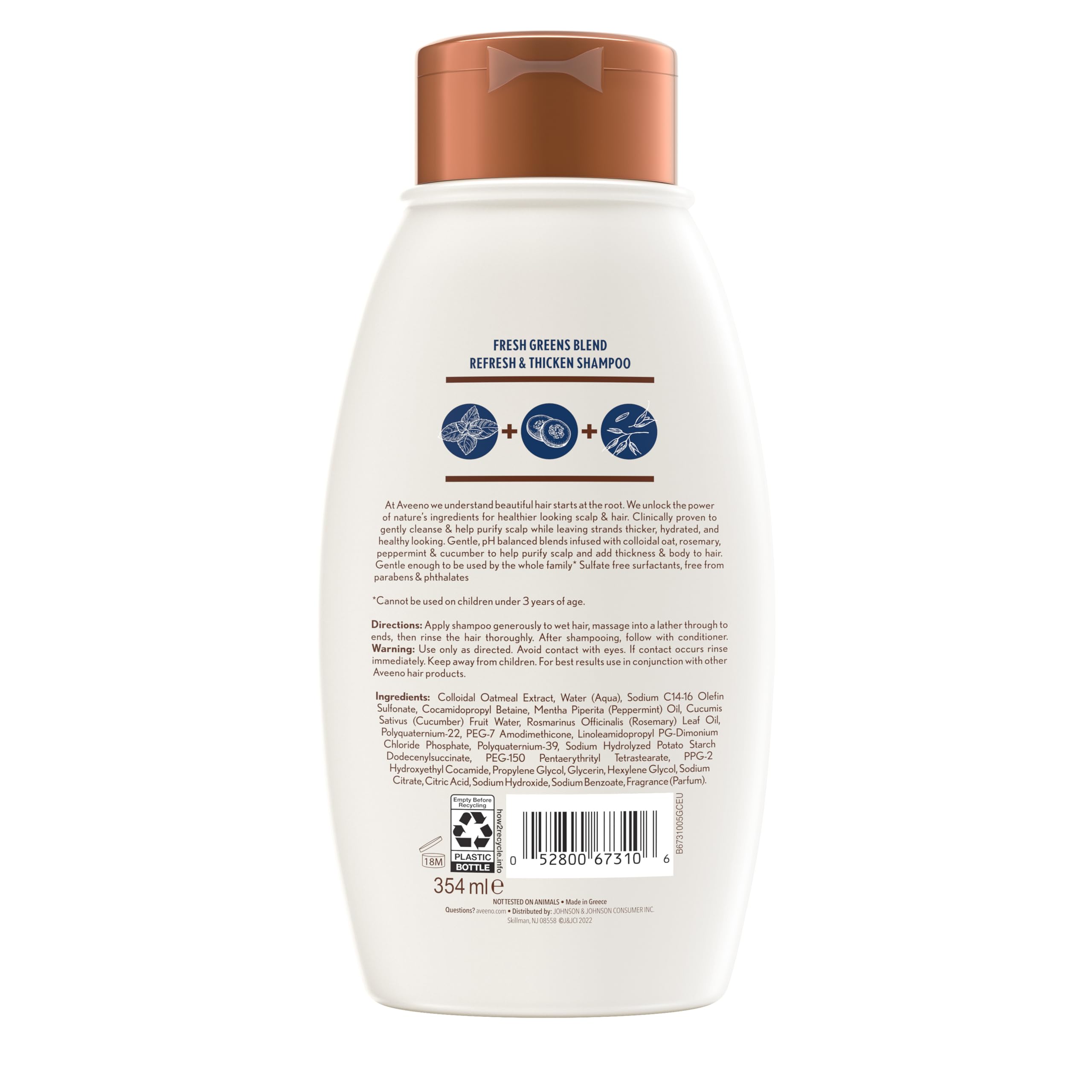 Aveeno Fresh Greens Blend Natural Volumizing Shampoo, Cucumber, Rosemary, for Fine Hair, 12 fl oz