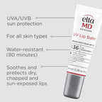 EltaMD UV Lip Balm Sunscreen, Transparent Zinc Oxide, SPF 30 | Restores Natural Softness and Hydrates, Protects Chapped, Dry, and Cracked Lips, Sheer Finish, Water Resistant Up to 80 Min.