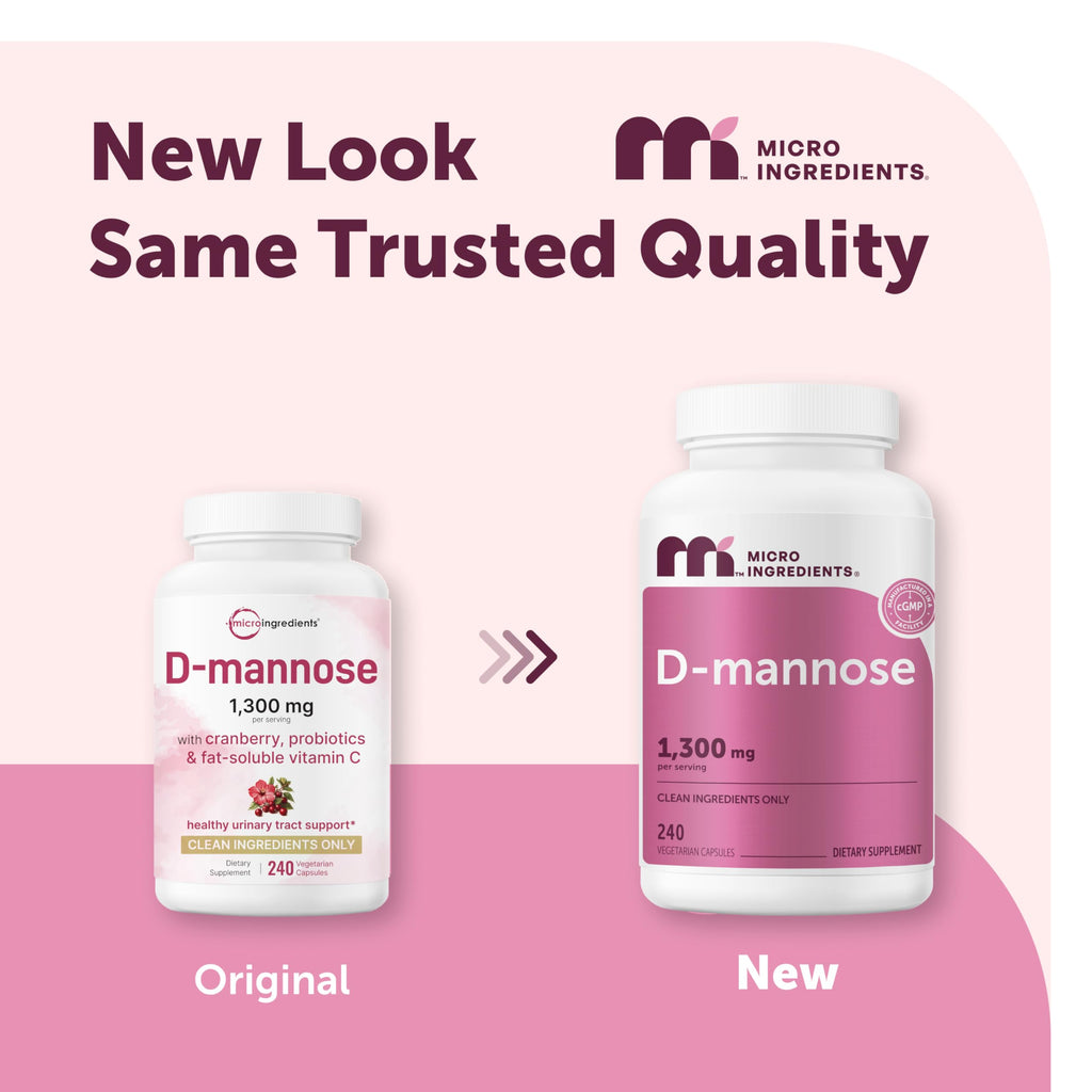 Micro Ingredients D Mannose 1,300mg Per Serving with Cranberry | 240 Veggie Capsules + Fat-Soluble Vitamin C & 1 Million CFU Probiotics Blend | Daily D Mannose Formula for Women | Filler Free, Non-GMO