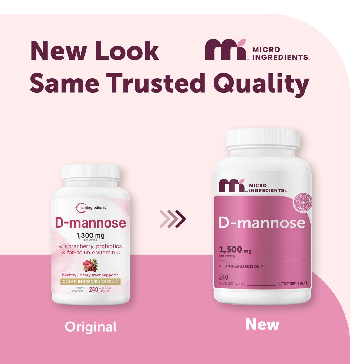 Micro Ingredients D Mannose 1,300mg Per Serving with Cranberry | 240 Veggie Capsules + Fat-Soluble Vitamin C & 1 Million CFU Probiotics Blend | Daily D Mannose Formula for Women | Filler Free, Non-GMO