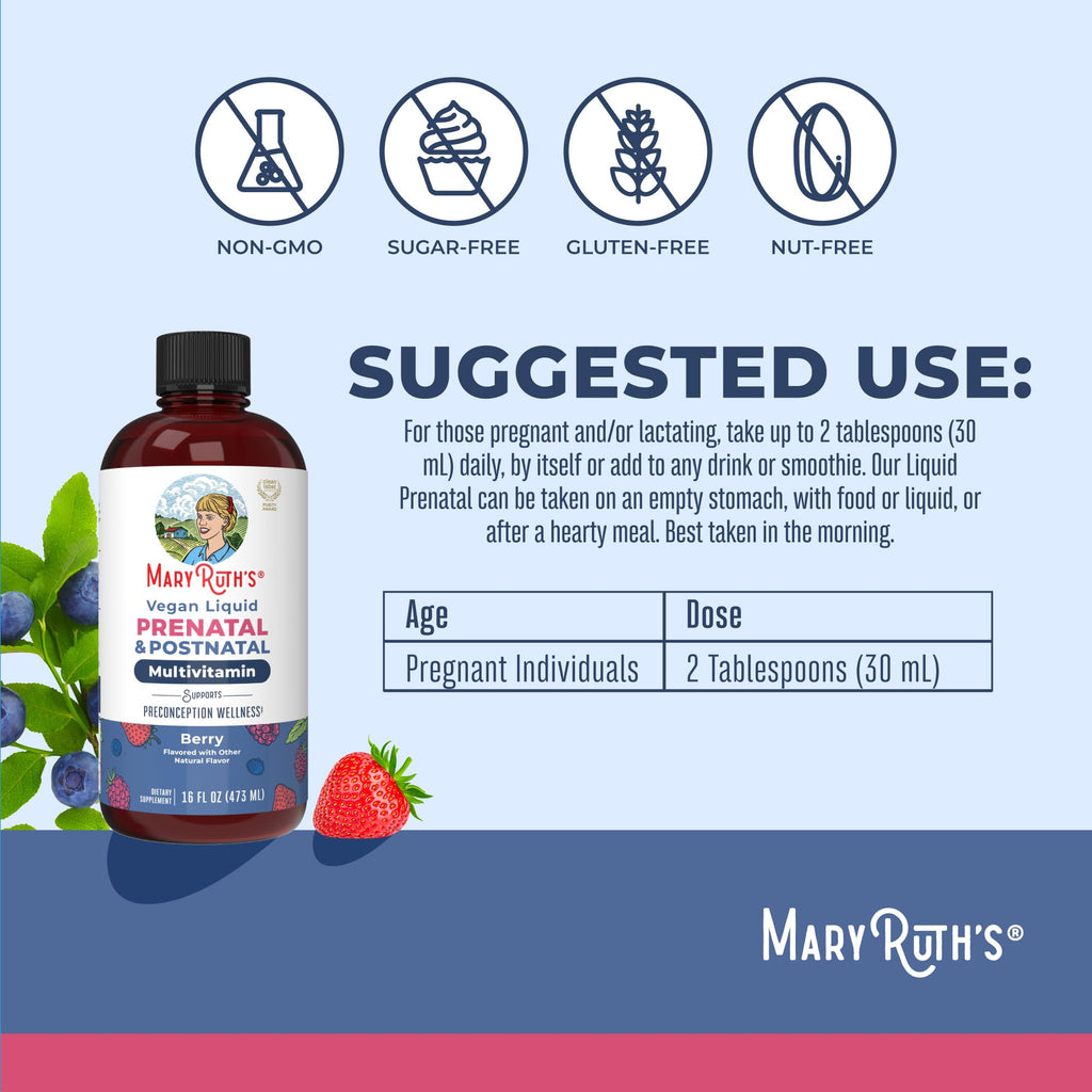 MARYRUTH'S Postnatal & Prenatal Liquid Multivitamin for Women, 16 oz, Vegan | Selenium, Folate, Healthy Fetal Development, Vegan, Non-GMO