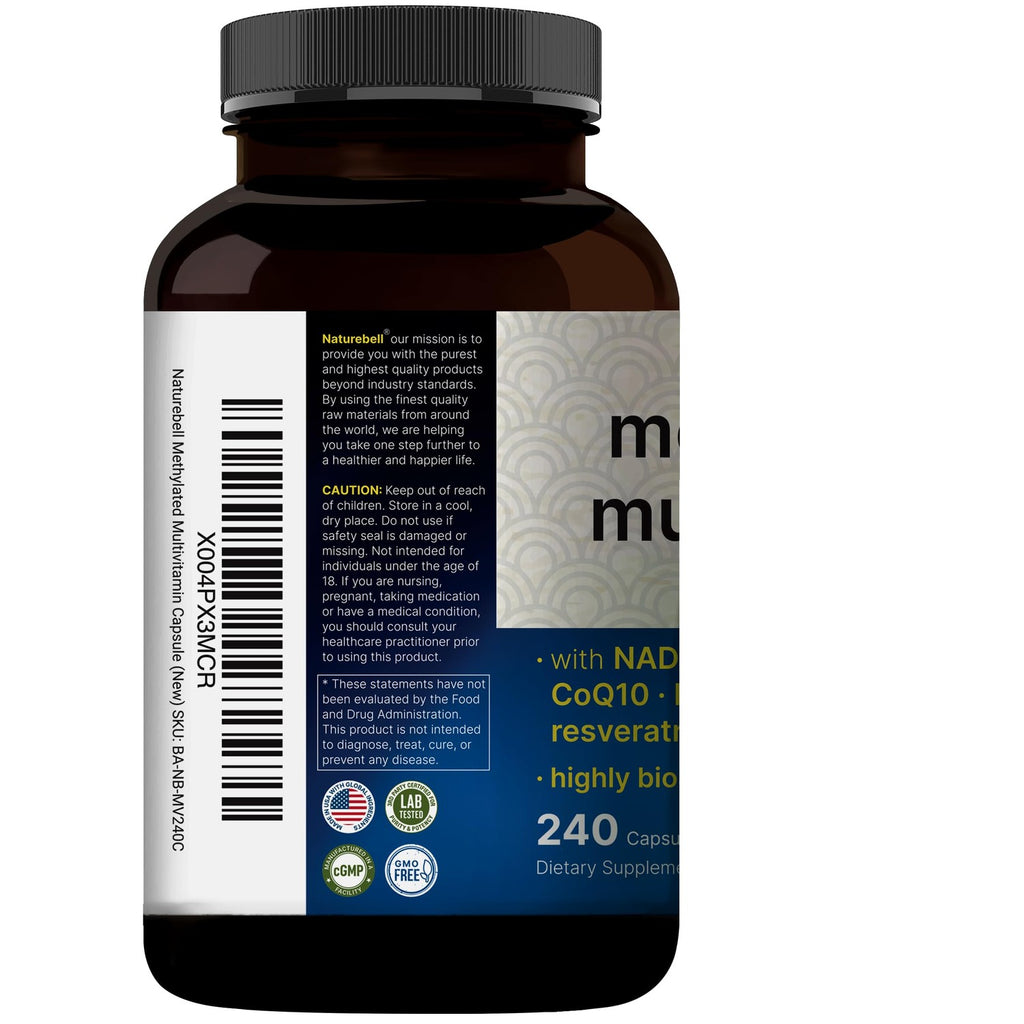 Methylated Multivitamin for Men and Women, 240 Capsules | 27-in-1 Formula with Vitamins B Complex, C, D3, K2, NAD, NAC, CoQ10, Resveratrol, Magnesium, Zinc & More | Daily Essential Vitamins