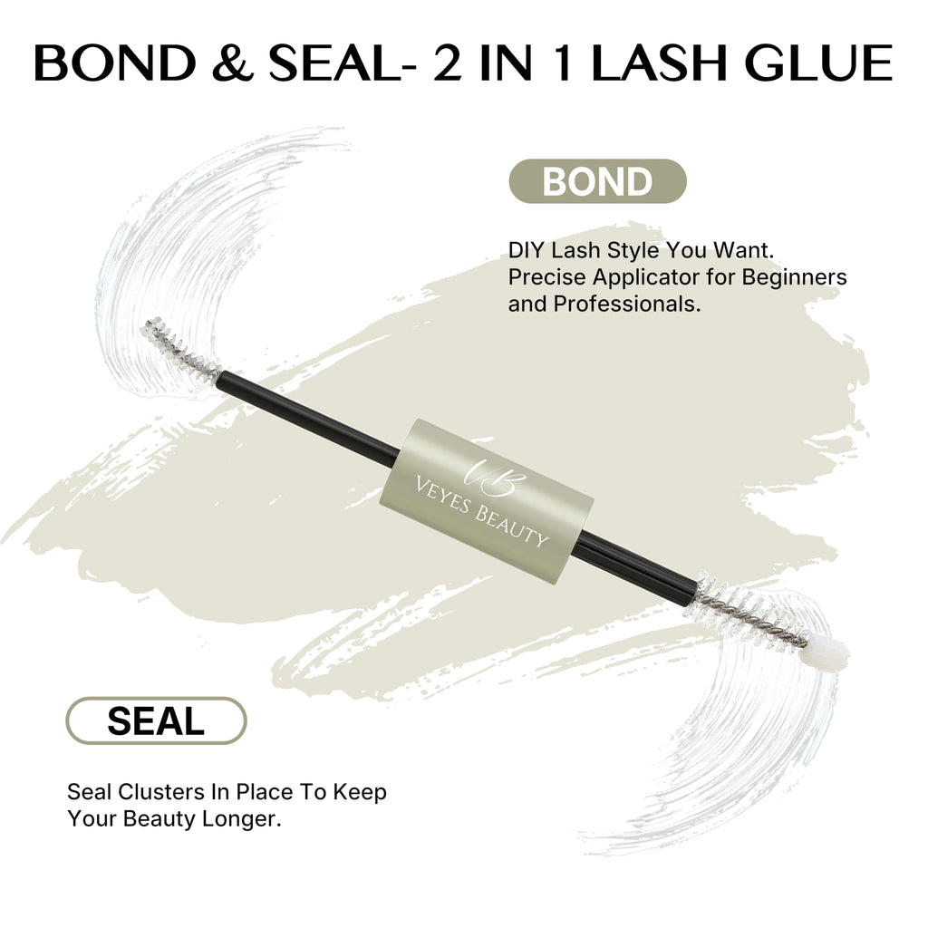 VEYESBEAUTY Lash Bond and Seal Waterproof 2 in 1 Cluster Lash Glue White | Eyelash Extensions Long Lasting Strong Hold Individual Eyelash Glue for Self-Application at Home