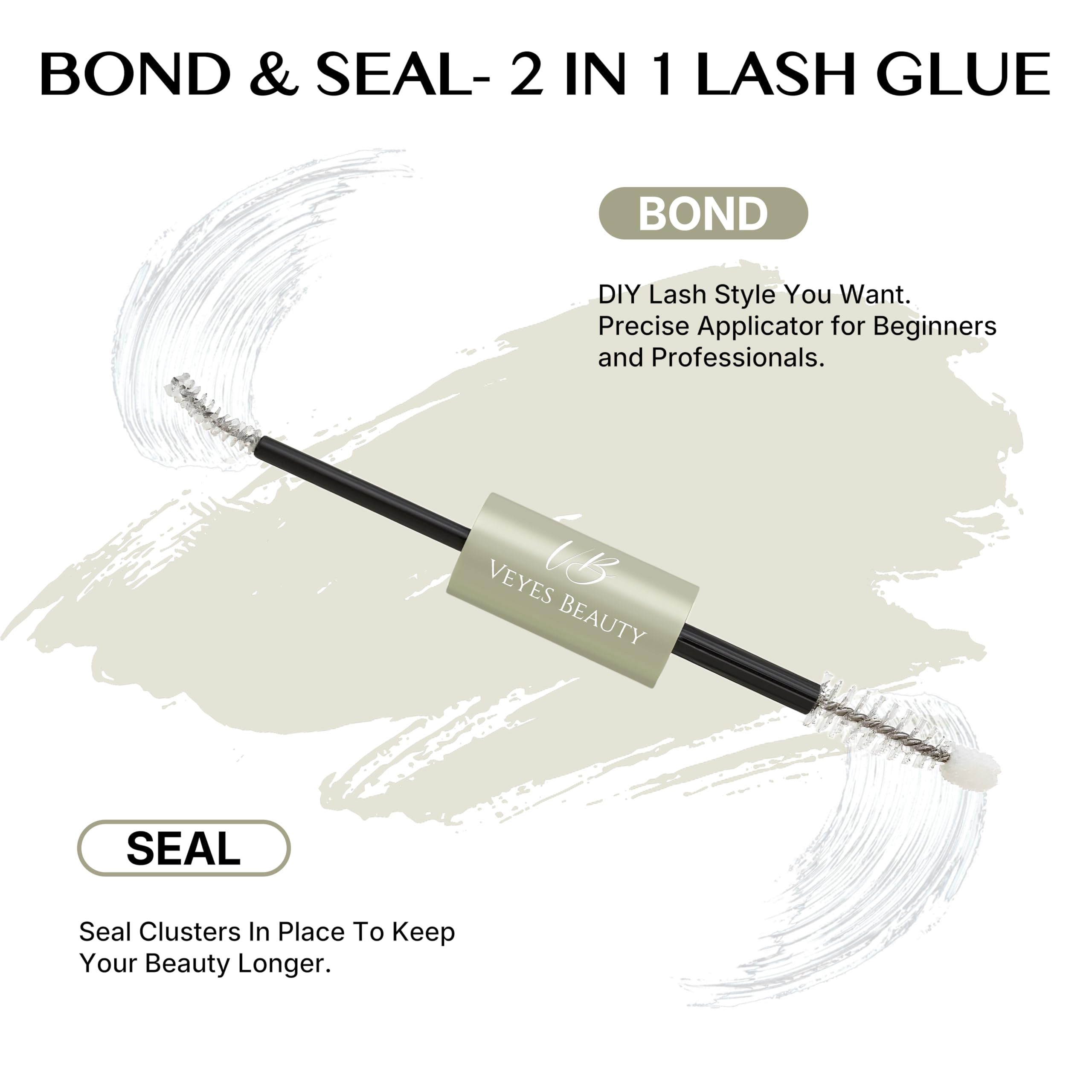 VEYESBEAUTY Lash Bond and Seal Waterproof 2 in 1 Cluster Lash Glue White | Eyelash Extensions Long Lasting Strong Hold Individual Eyelash Glue for Self-Application at Home