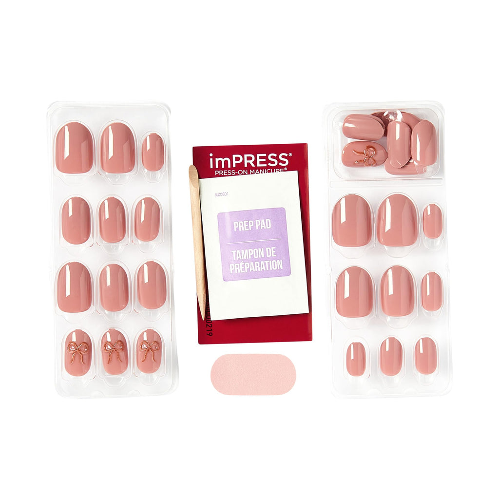 Kiss Impress No Glue Mani Press On Nails, Design, 'Close to you', Pink, Short Size, Oval Shape, Includes 30 Nails, Prep Pad, 1 Manicure Stick, 1 Mini File