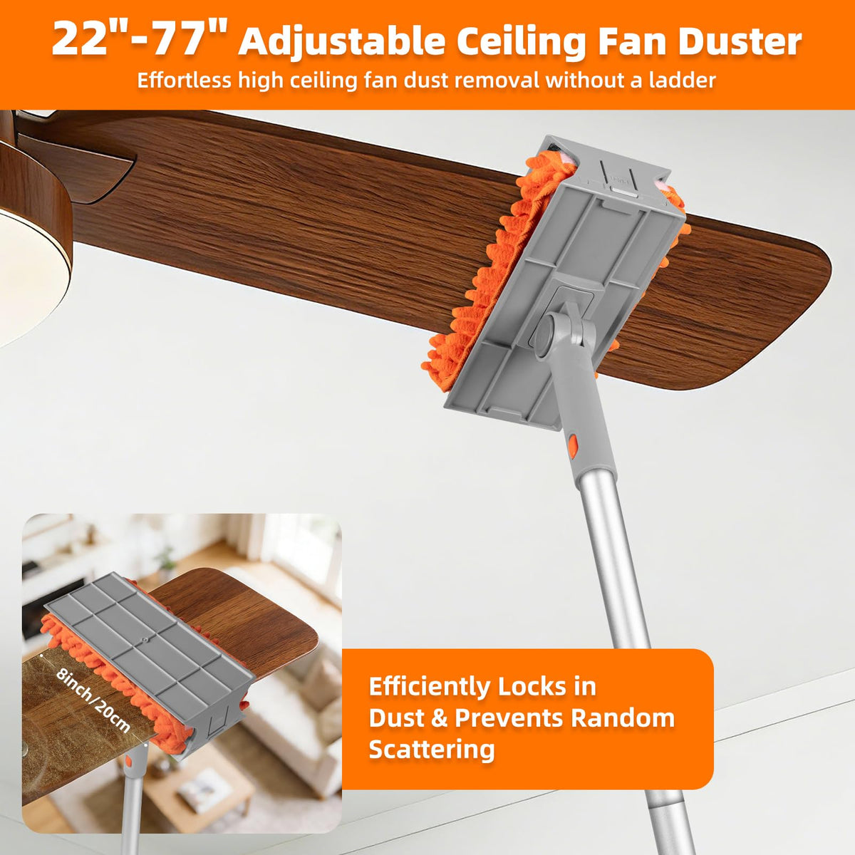 Ceiling Fan Cleaner Duster with 6 Ft/77'' Extension Pole, Multi-Functional