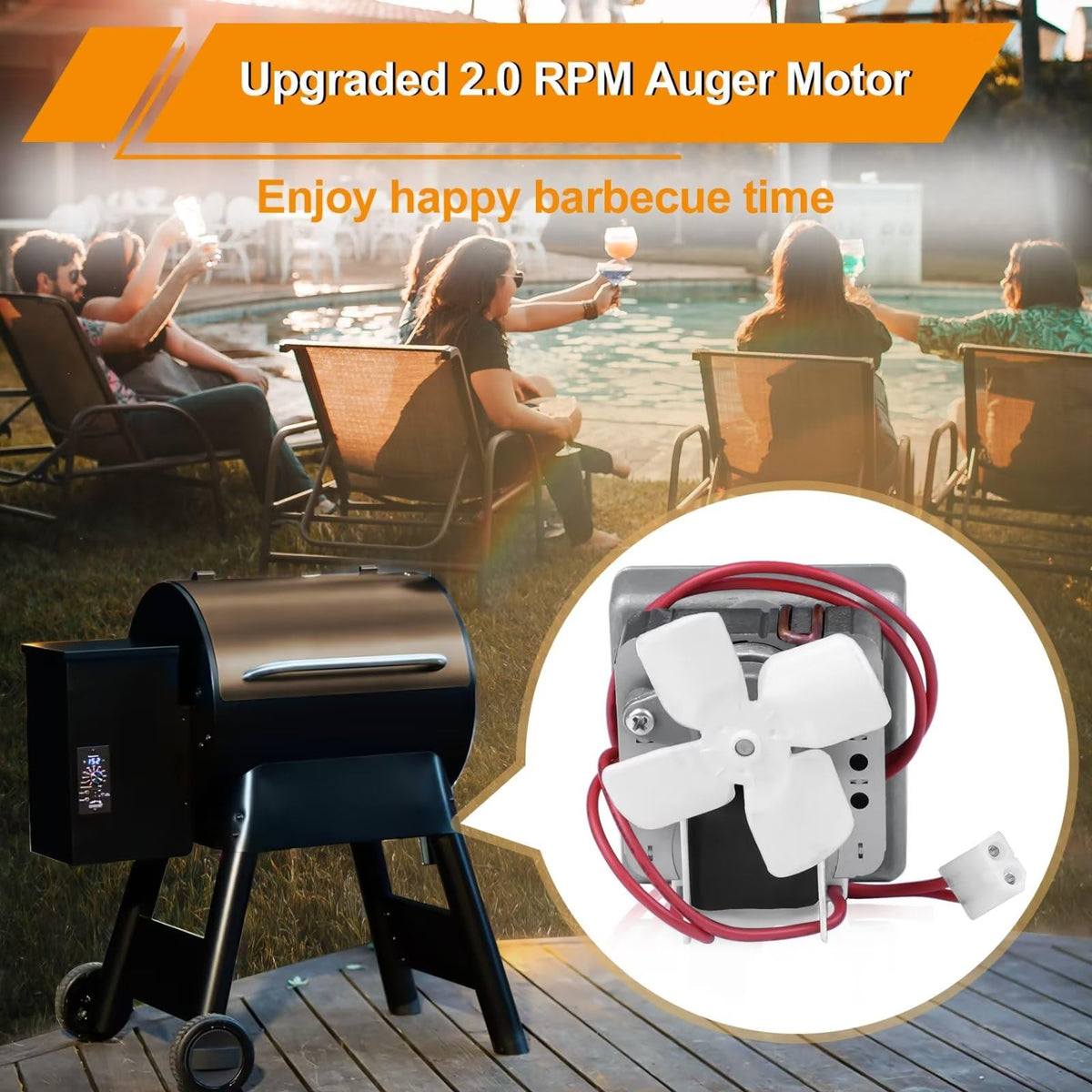 Upgraded 2.0RPM Auger Motor Replacement Parts Compatible with Traeger, Pit Boss, Camp Chef Wood Pellet Grills Smokers, AC120V 60Hz 2 Pole Universal Feeding Gear