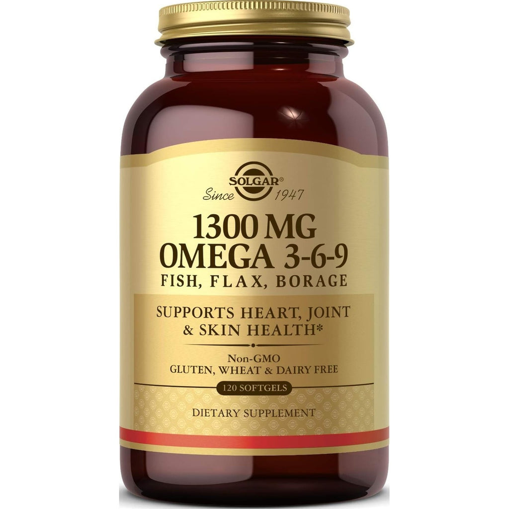 Solgar 1300 mg Omega 3-6-9, 120 Softgels - Fish Oil Supplement - Support for Joint & Skin Health - Includes Flaxseed & Borage - Contains EPA & DHA Omega 3 Fatty Acids - 40 Servings | Specially formulated ratio of omega 3, 6 and 9 fatty acids