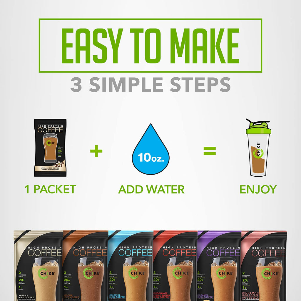 Chike High Protein Iced Coffee Sampler Pack, 6 Protein Coffee Packets