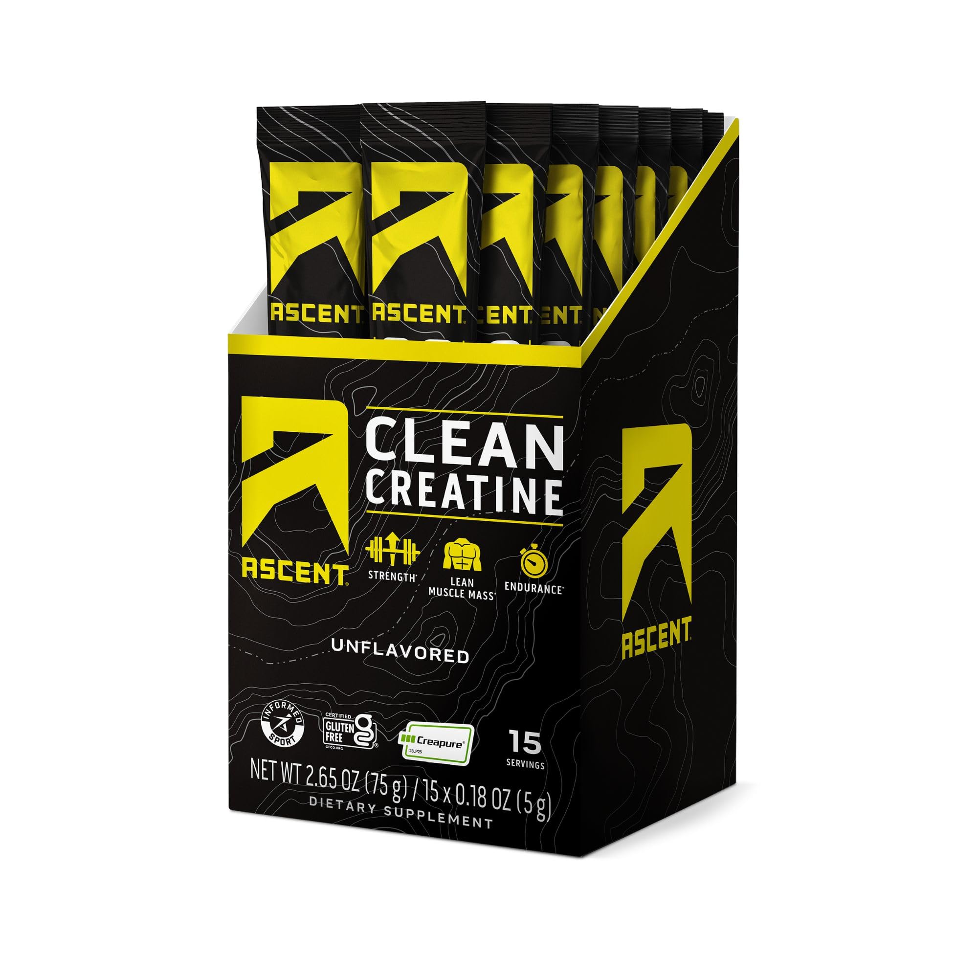 Ascent Clean Creatine Monohydrate, Creapure, Unflavored, 100 Servings