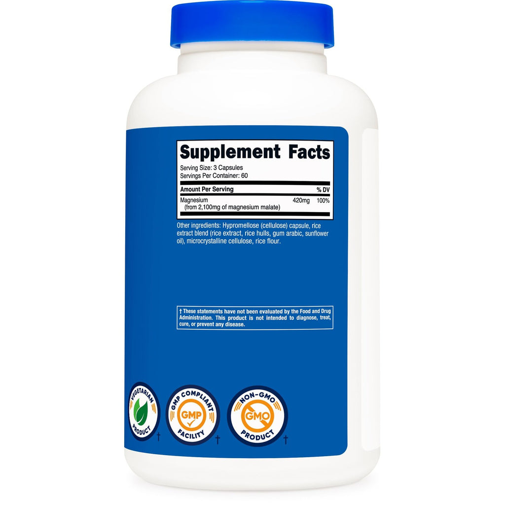 Nutricost Magnesium Malate 2,100mg, 180 Capsules - Vegetarian, Non-GMO, Gluten Free (Pack of 3)