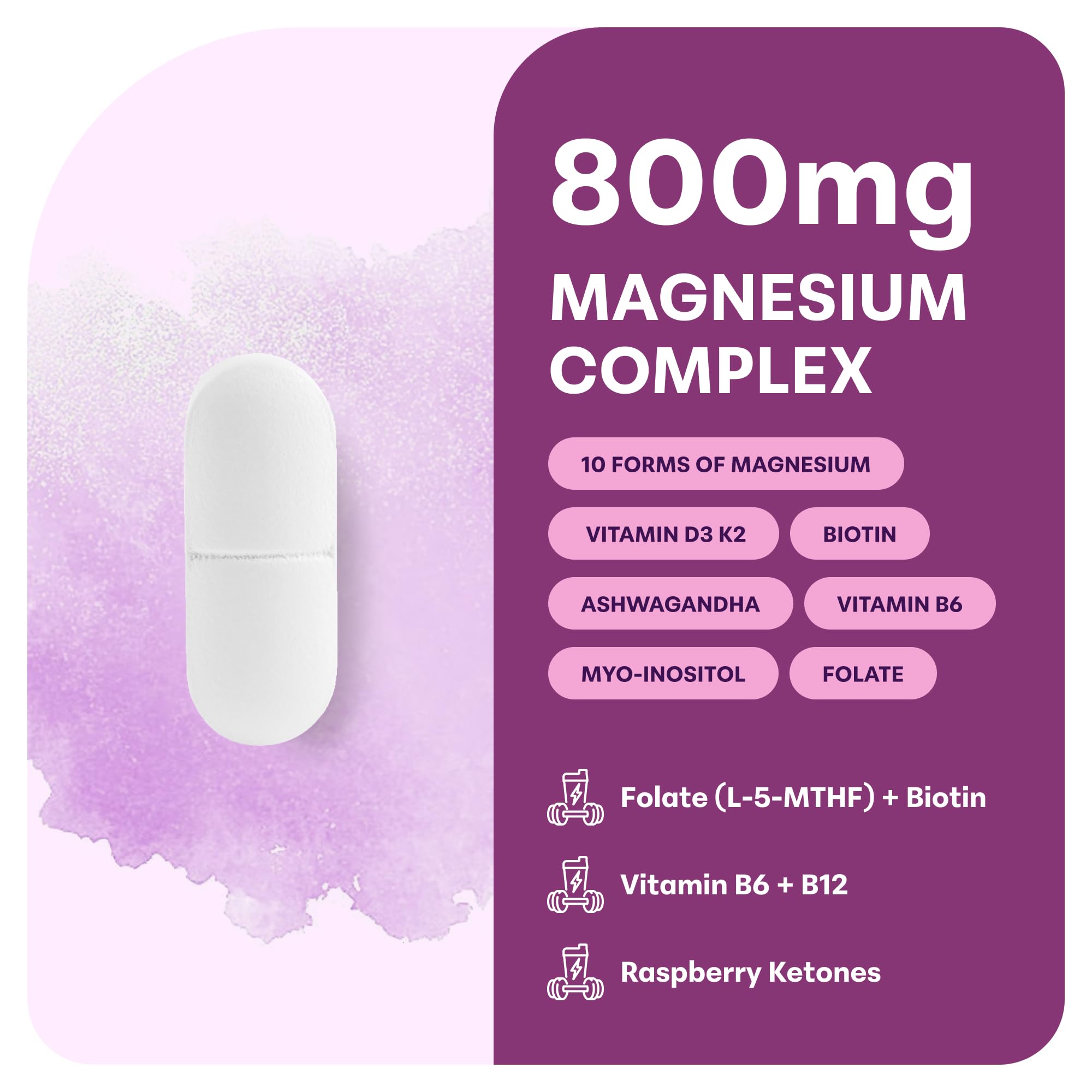 Micro Ingredients Magnesium Complex for Women, 240 Veggie Capsules | 20-in-1 with Glycinate, Citrate & More + D3, K2, Methylated B Complex, Biotin, Inositol & Ashwagandha. Filler Free, Non-GMO.