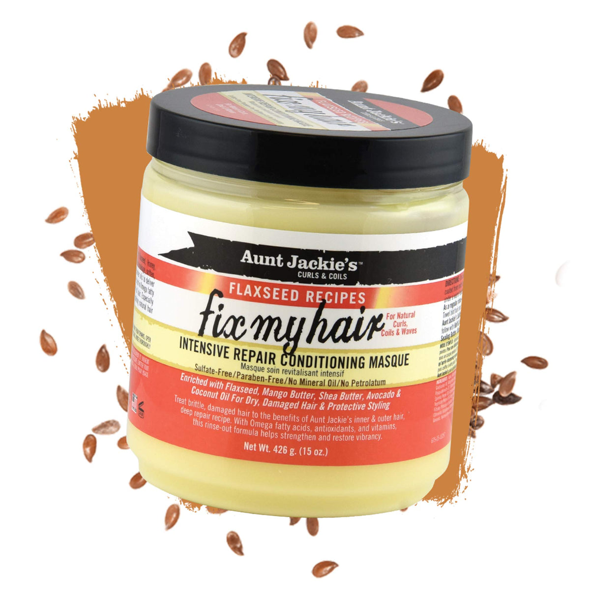 Aunt Jackie's Flaxseed Recipes Fix My Hair, Intensive Repair Conditioning Masque, Helps Prevent and Repair Damaged Hair, 15 Ounce jar