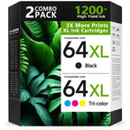 64XL Ink Cartridges Black/Color Combo Pack for HP Ink 64 XL for HP64 64XL
