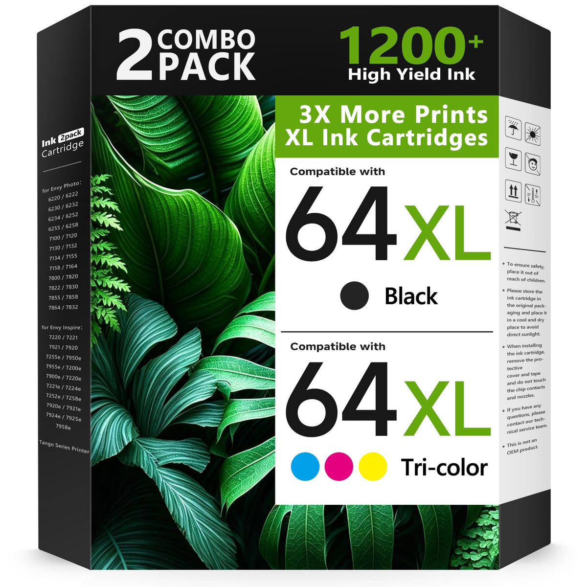 64XL Ink Cartridges Black/Color Combo Pack for HP Ink 64 XL for HP64 64XL
