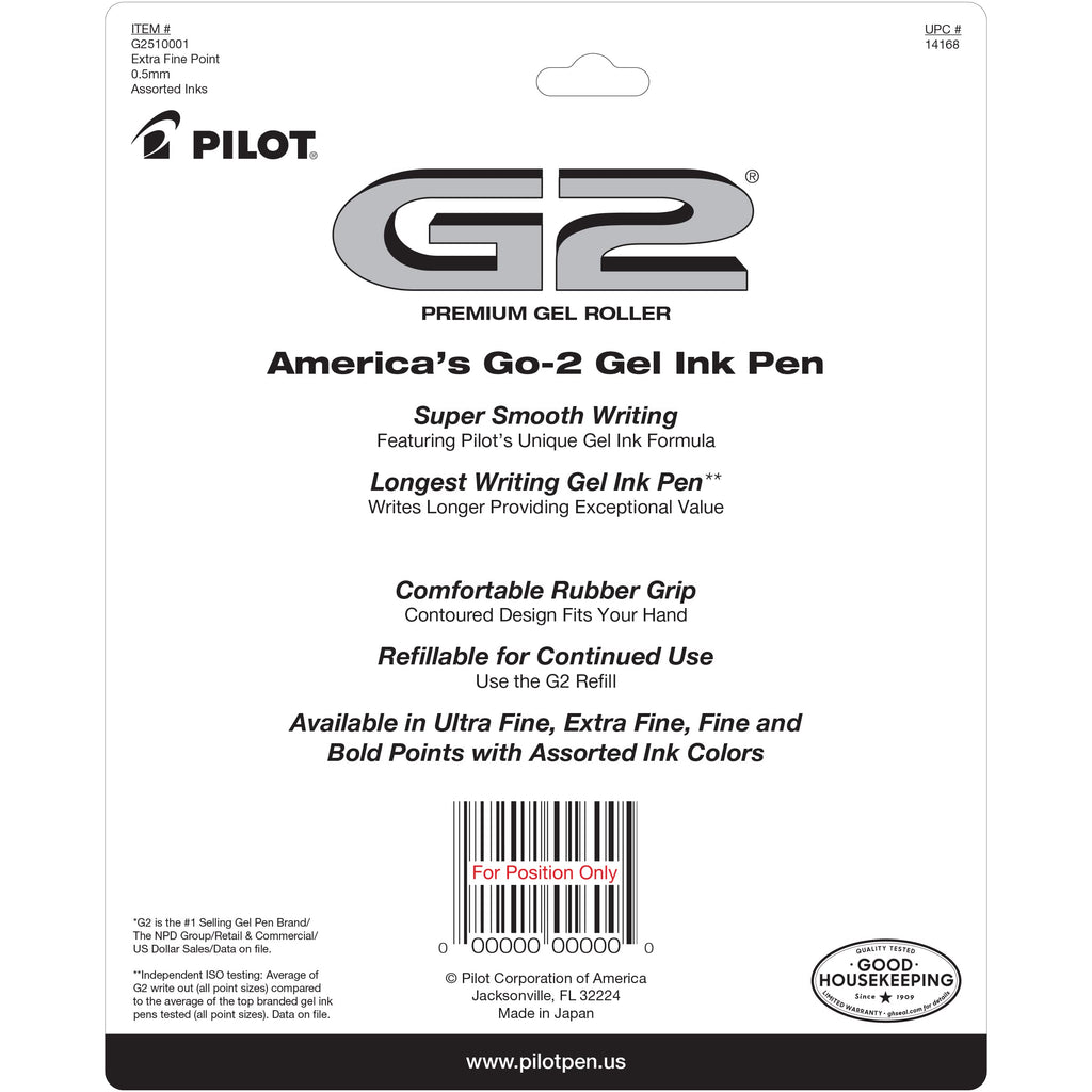Pilot G2 Premium Retractable Gel-Ink Rolling Ball Pens, Extra Fine Point (0.5mm), Assorted, 10/Pk (14168)