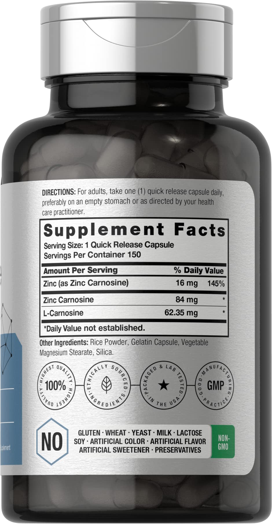 Horbäach Zinc Carnosine Supplement | 84mg per Capsule | 150 Count