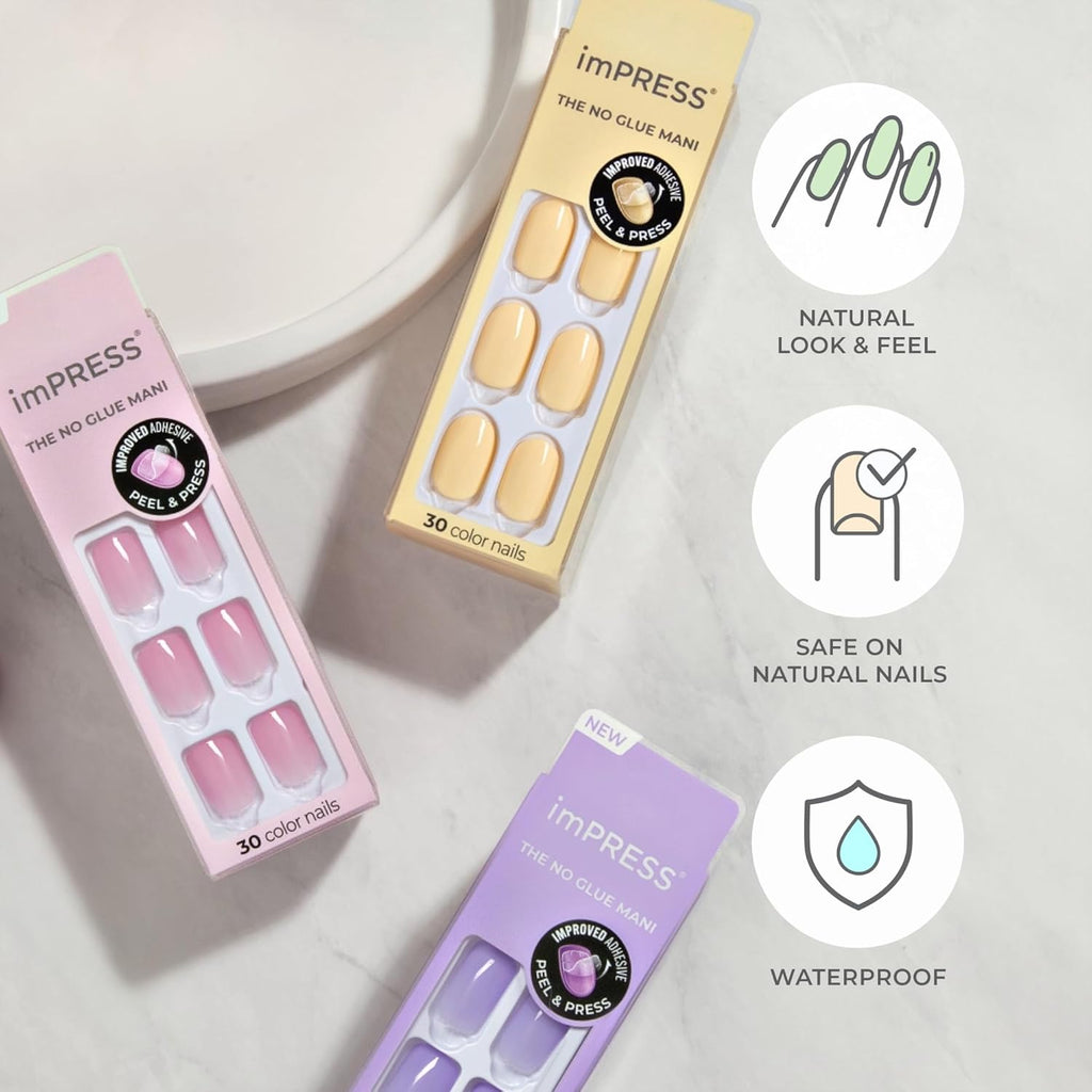 Buy now KISS imPRESS No Glue Mani Press On Nails, Color, Includes 30 Nails, Prep Pad, Instructions Sheet, 1 Manicure Stick, 1 Mini File at indiglob india