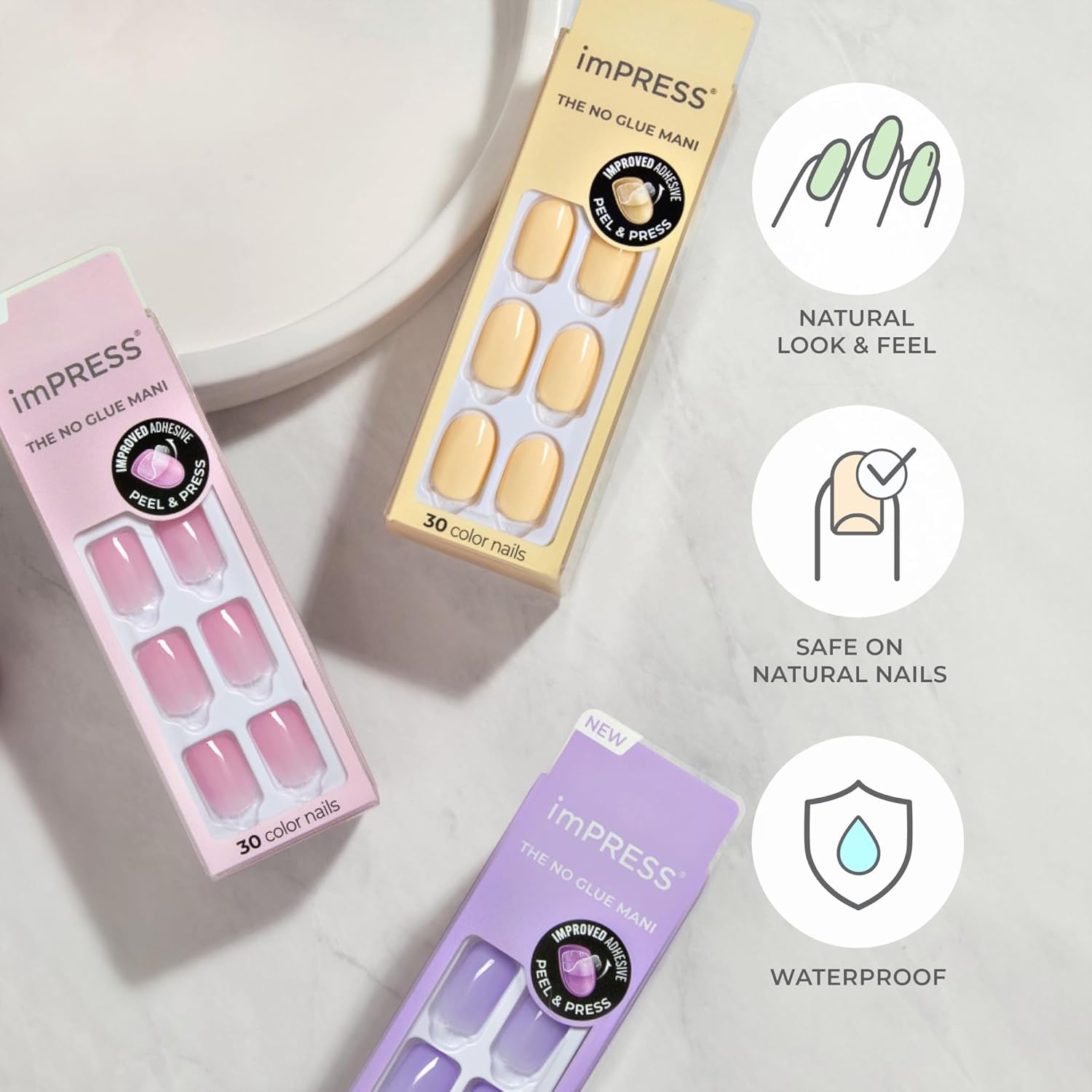 Buy now KISS imPRESS No Glue Mani Press On Nails, Color, Includes 30 Nails, Prep Pad, Instructions Sheet, 1 Manicure Stick, 1 Mini File at indiglob india