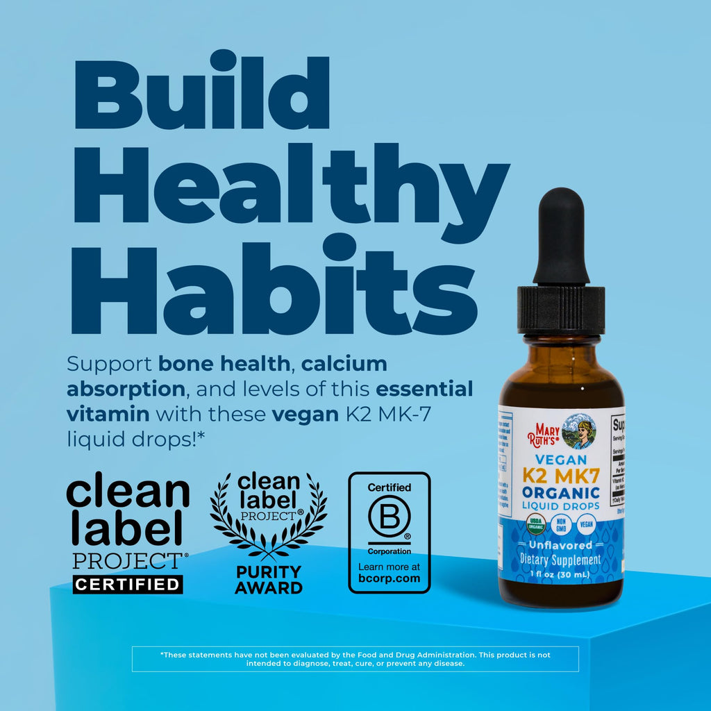 MARYRUTH'S USDA Organic Vitamin K2 MK7 Liquid Drops for Adults & Kids, 1 oz
