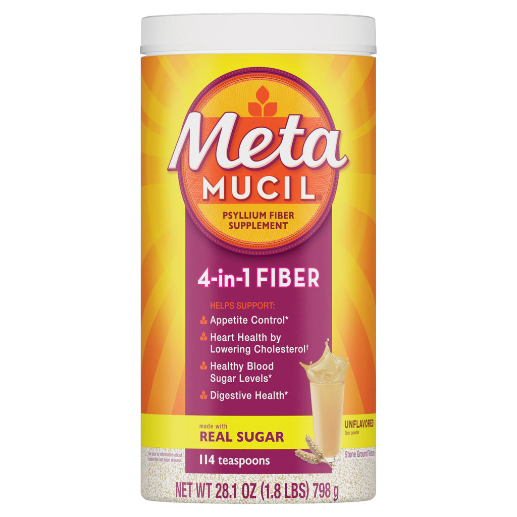 Metamucil, Daily Psyllium Husk Powder Supplement, Sugar-Free Powder, 4-in-1 Fiber for Digestive Health, No Added Sweetener, 114 teaspoons