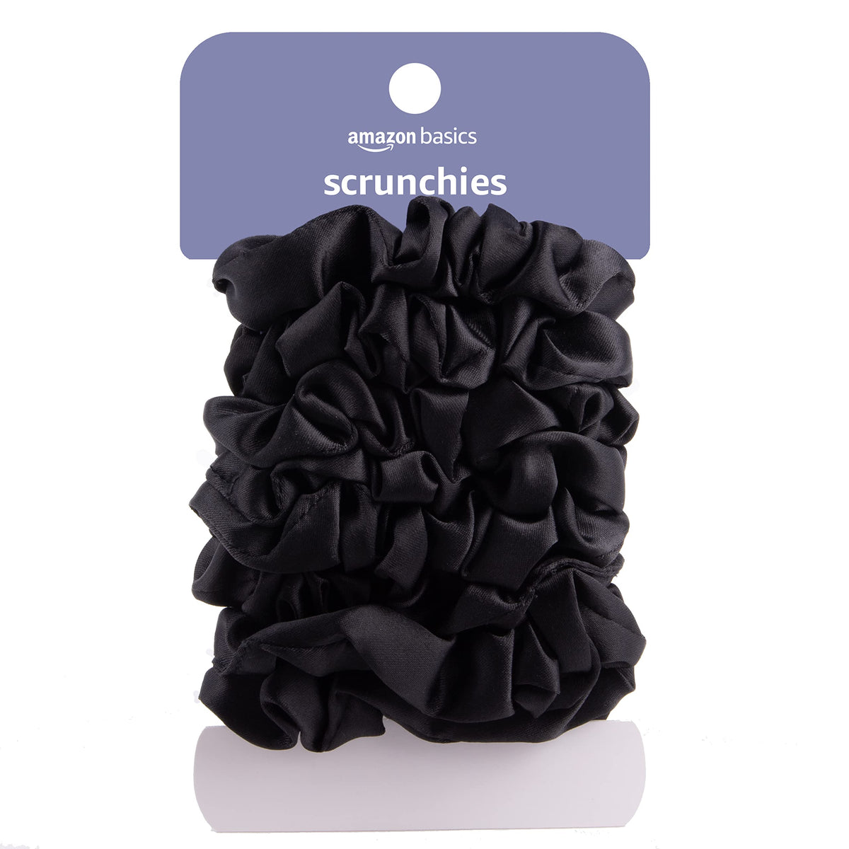 Amazon Basics Satin Scrunchies – No Crease, No Damage Hair Ties – Frizz Free, Gentle, Stylish Scrunchies. Black, 8 Count, For Thin and Normal Hair