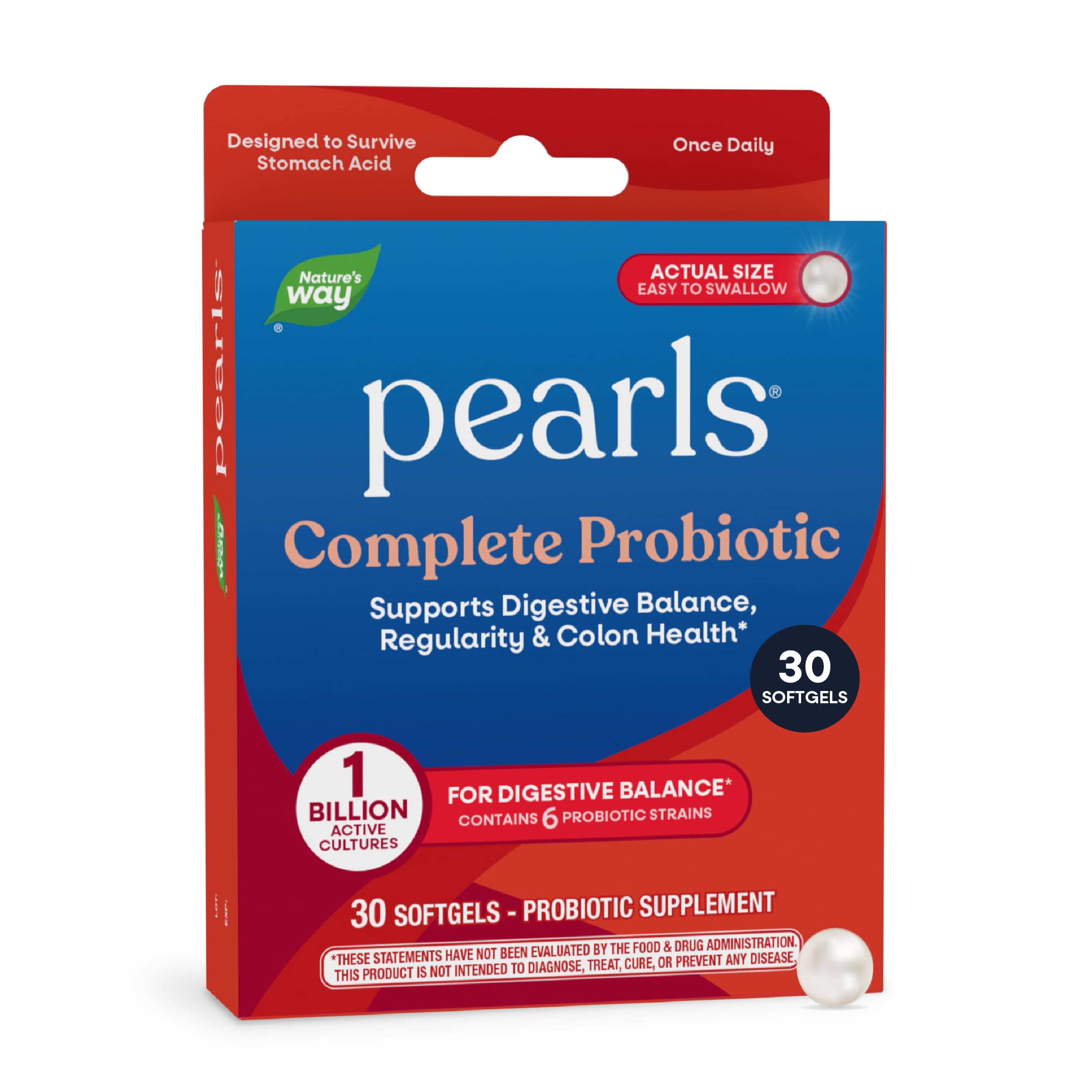 Nature's Way Complete Probiotic Pearls,Supports Digestive Balance*,1 Billion Live Cultures,Supplement for Men and Women,No Refrigeration Required,30 softgels,(Pack of 2)
