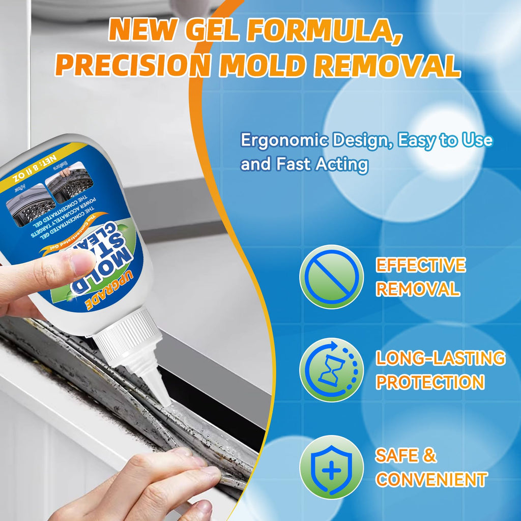 Mold Stain Cleaner Gel, 8 FL oz Heavy-Duty Household Cleaner for Washing Machine Gasket, Shower Caulk, Bathroom Grout & Front Loader Seal