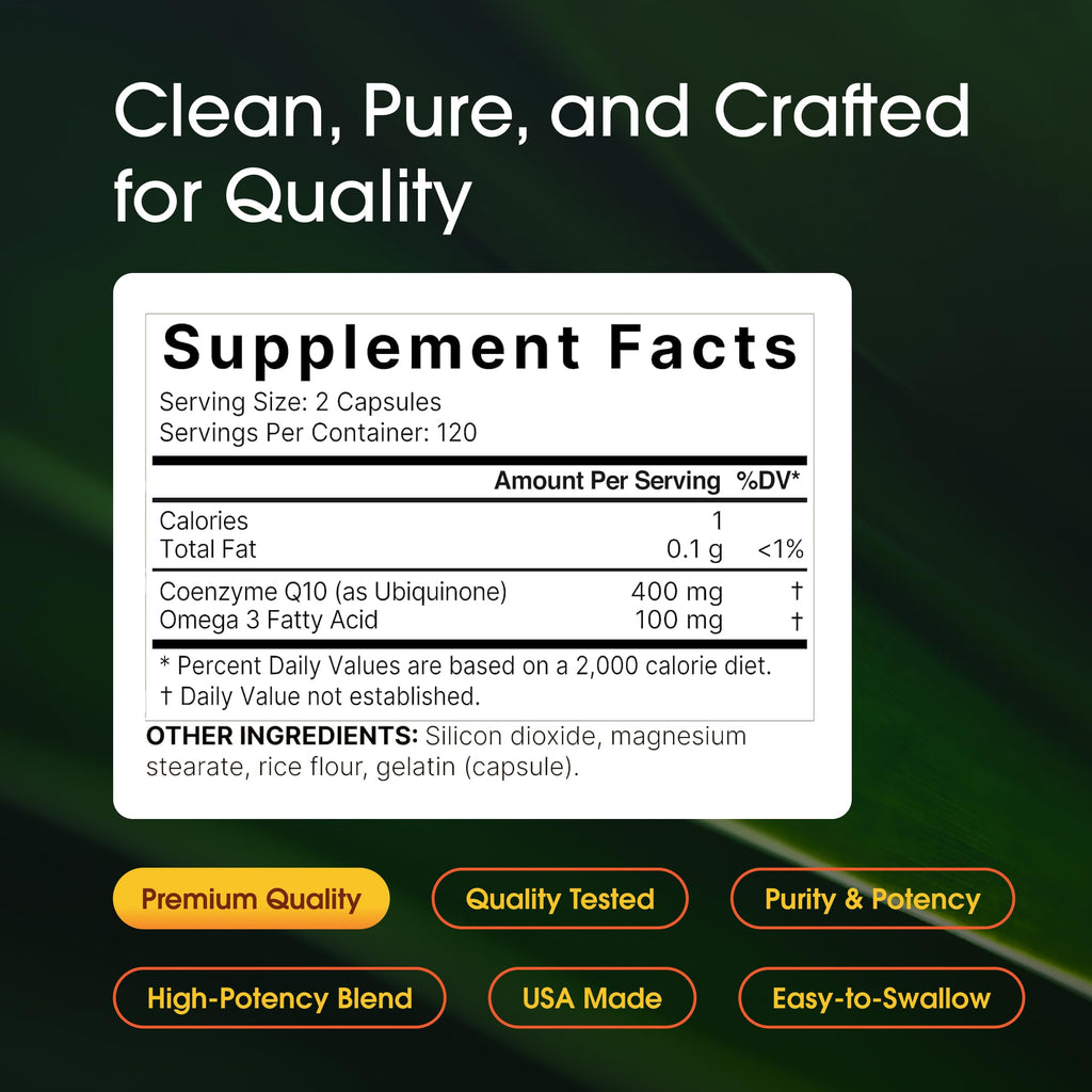 NatureBell CoQ10 400mg with Omega-3-240 Capsules - Antioxidant Supplement for Heart Health Support - Supports Cellular Energy* - Extra Strength Coenzyme Q10-3rd Party Tested