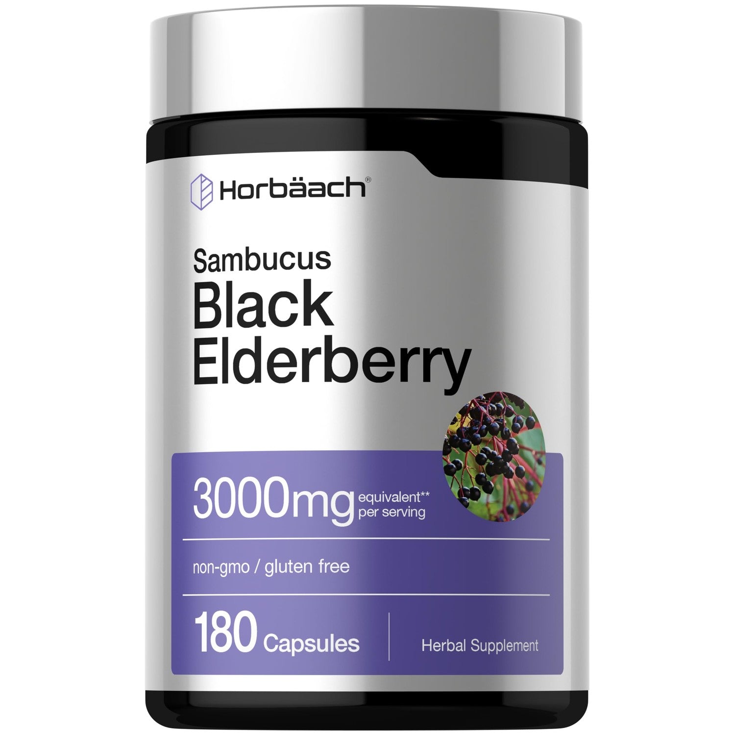 Horbäach Black Elderberry | 180 Capsules | Sambucus Extract Supplement | Non-GMO & Gluten Free