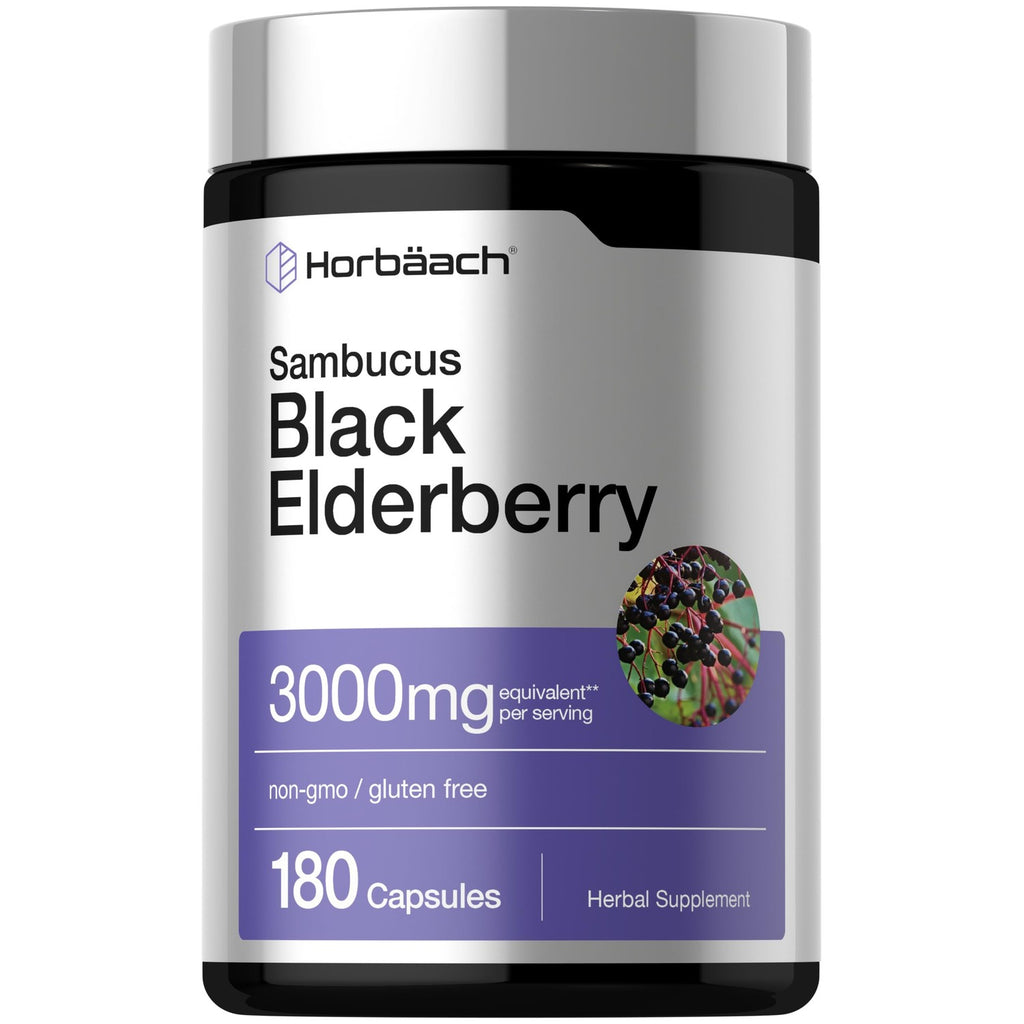 Horbäach Black Elderberry | 180 Capsules | Sambucus Extract Supplement | Non-GMO & Gluten Free